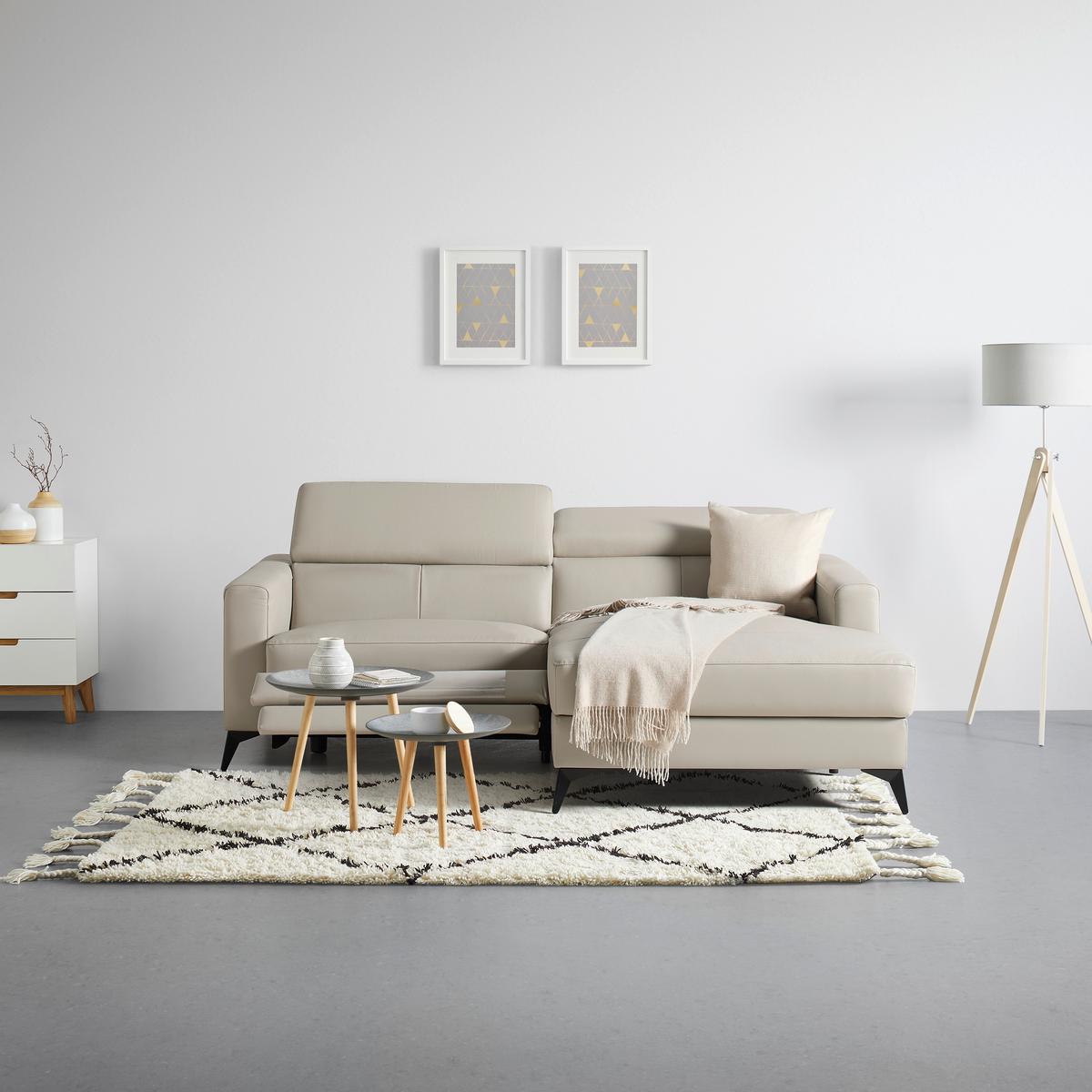 Ecksofa Bari Beige - beige/noir, Konventionell, cuir/métal (214/75-95/102-163cm) - Mömax