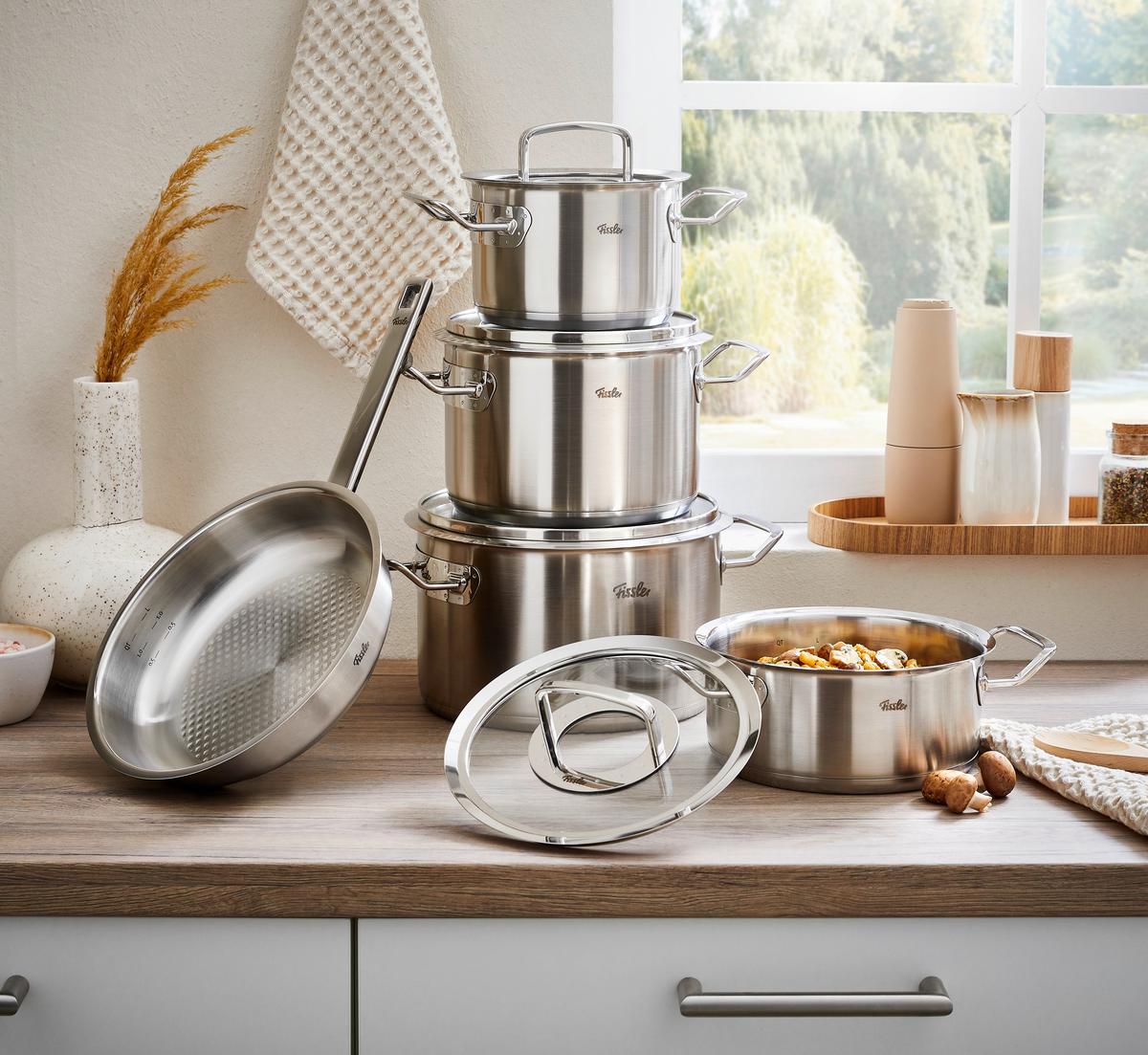 ZESTAW GARNKÓW 084-379-05-000/0 FISSLER - kolor srebrny, Basics, metal/szkło - Fissler