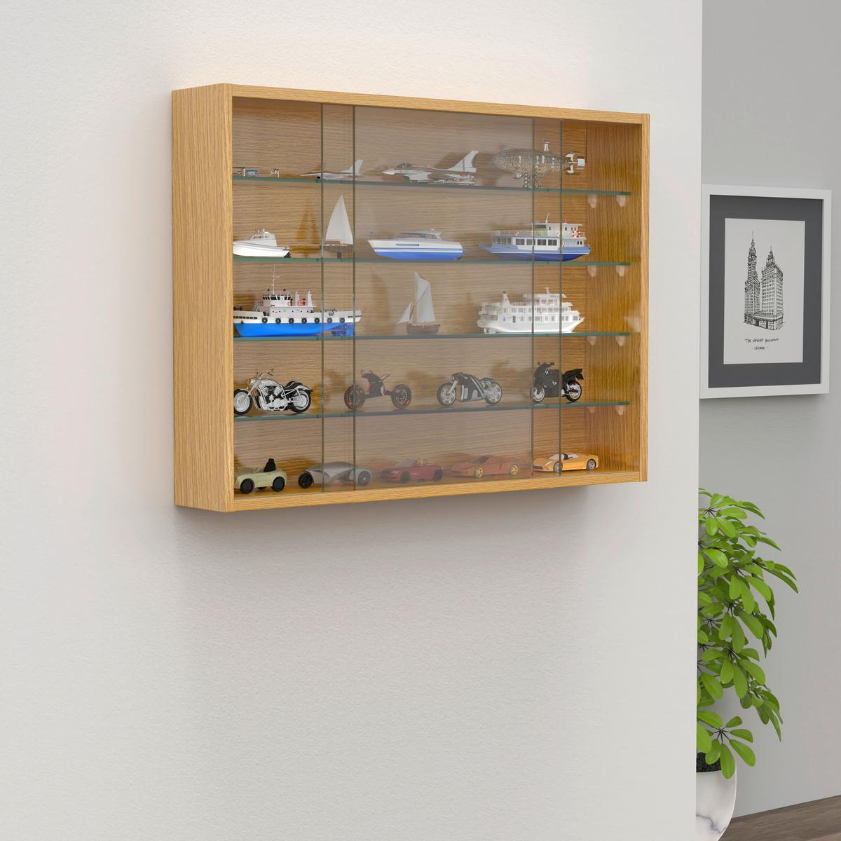 Viseča Vitrina Drivalo L, Barva Hrasta - medeni hrast/prosojno, Design, steklo/leseni material (75/55/12cm) - MID.YOU