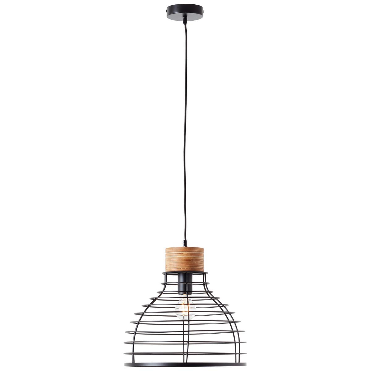 Pendelleuchte Avia Schwarz max. 52 Watt - Schwarz, Natur, Holz/Metall (35/135cm) - Brilliant