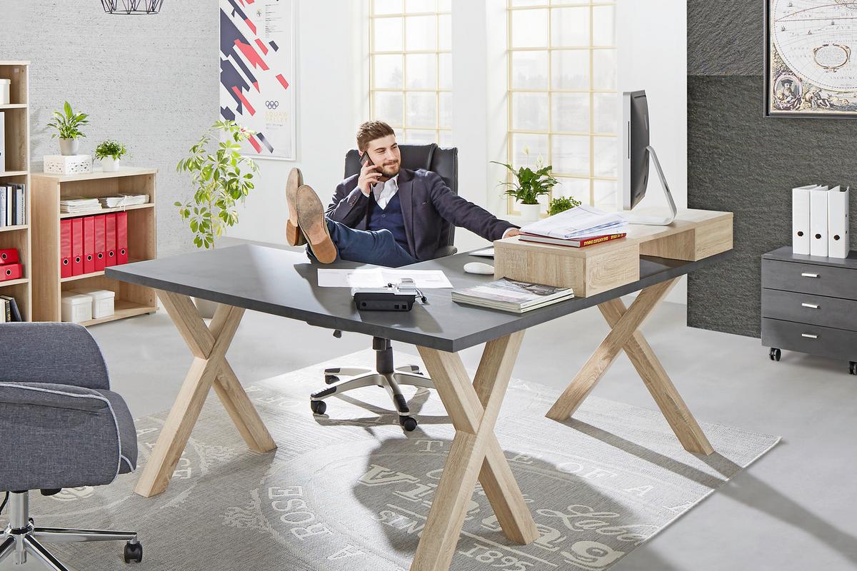 Pisalna Miza Mister Office, Barva Grafita - barve hrasta/barve grafita, Moderno, leseni material (140/75/70cm) - Mömax