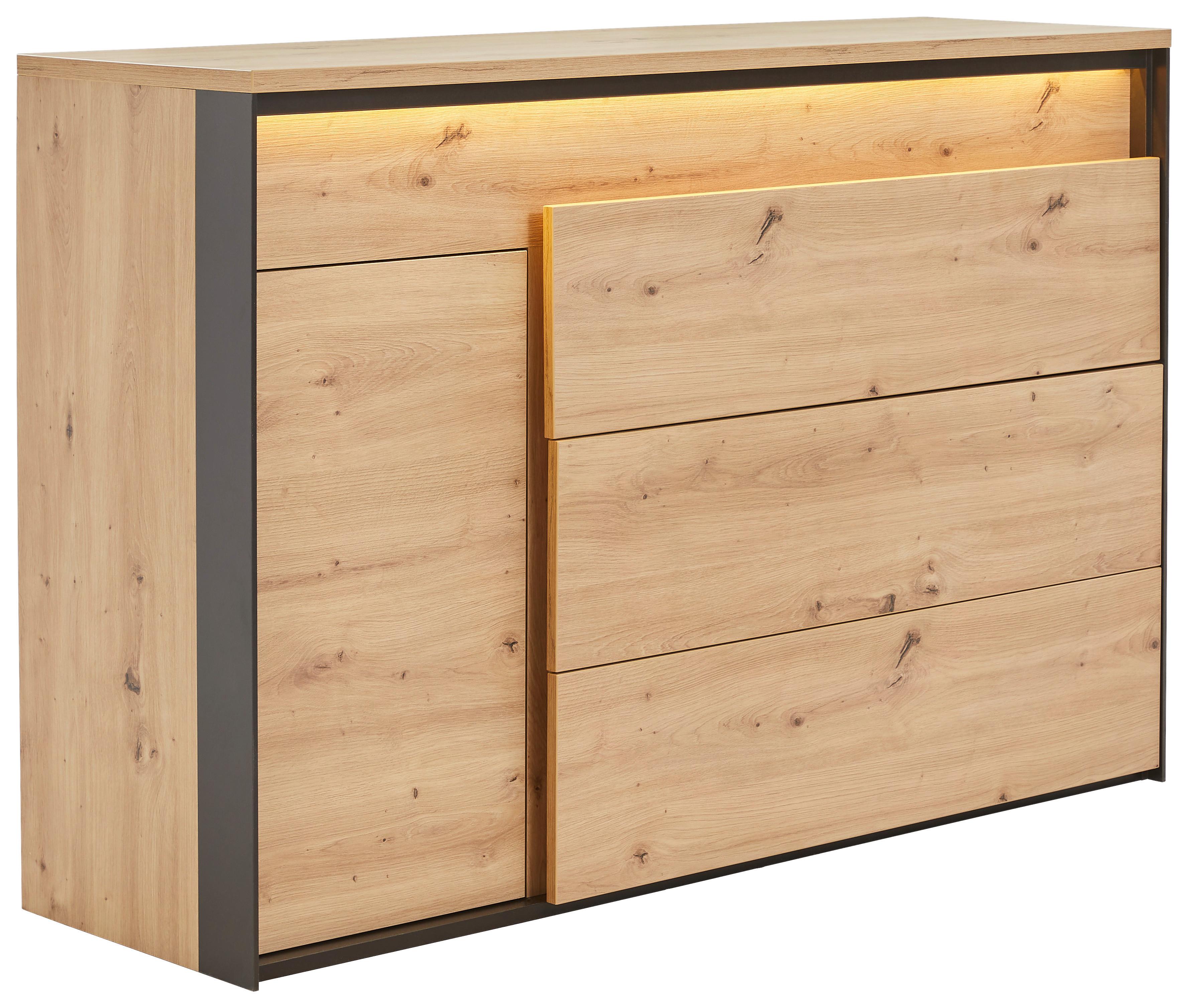 KOMODA SZEROKA EDRA -HOM IN- - czarny/dąb artisan, Design, materiał drewnopochodny/tworzywo sztuczne (130/90/41cm) - Hom`in