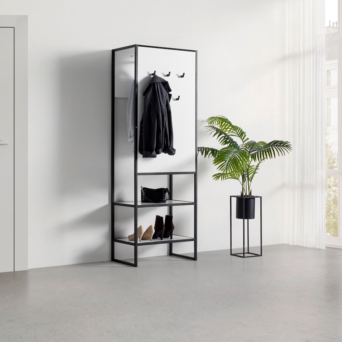 Garderobe Hilla Schwarz/Weiss - Weiss/Schwarz, Modern, Holzwerkstoff/Metall (64/185/40cm) - Mömax