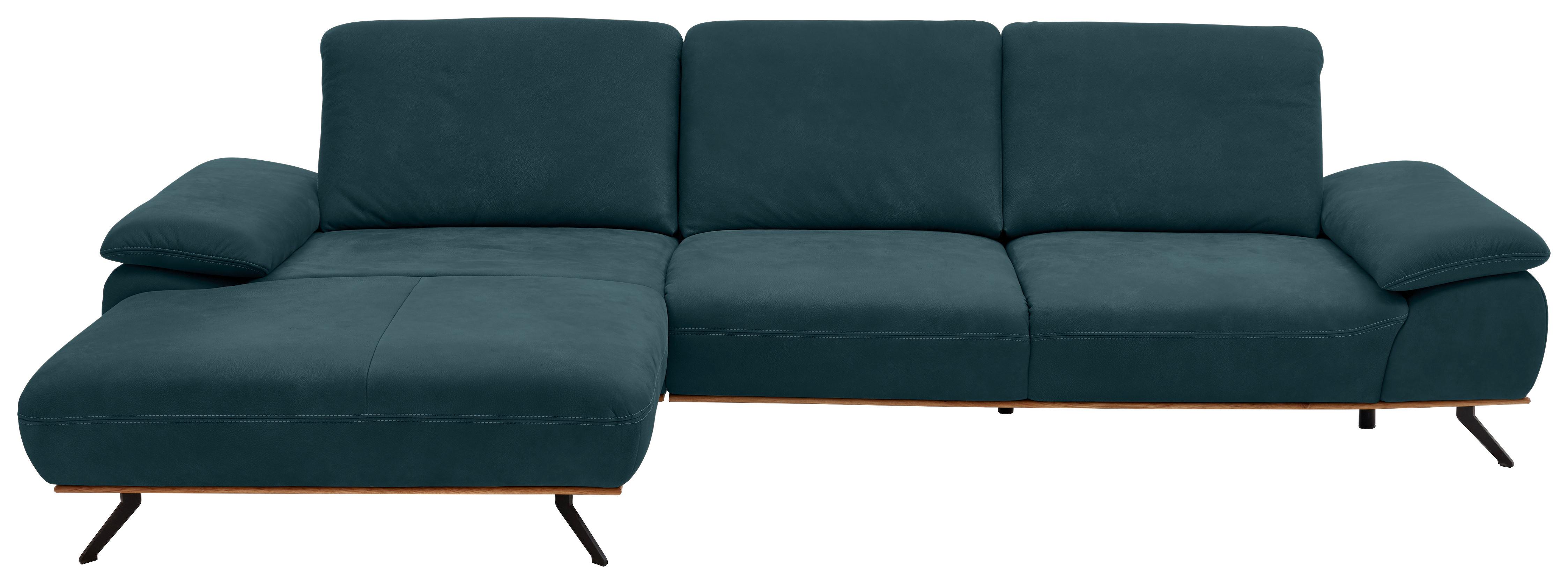 Wohnlandschaft Erling Dunkelblau - Beige/Schwarz, MODERN, Leder/Metall (187/89/322cm) - Premium Living