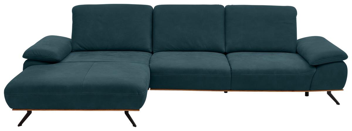 Wohnlandschaft Erling Dunkelblau - Beige/Schwarz, MODERN, Leder/Metall (187/89/322cm) - Premium Living