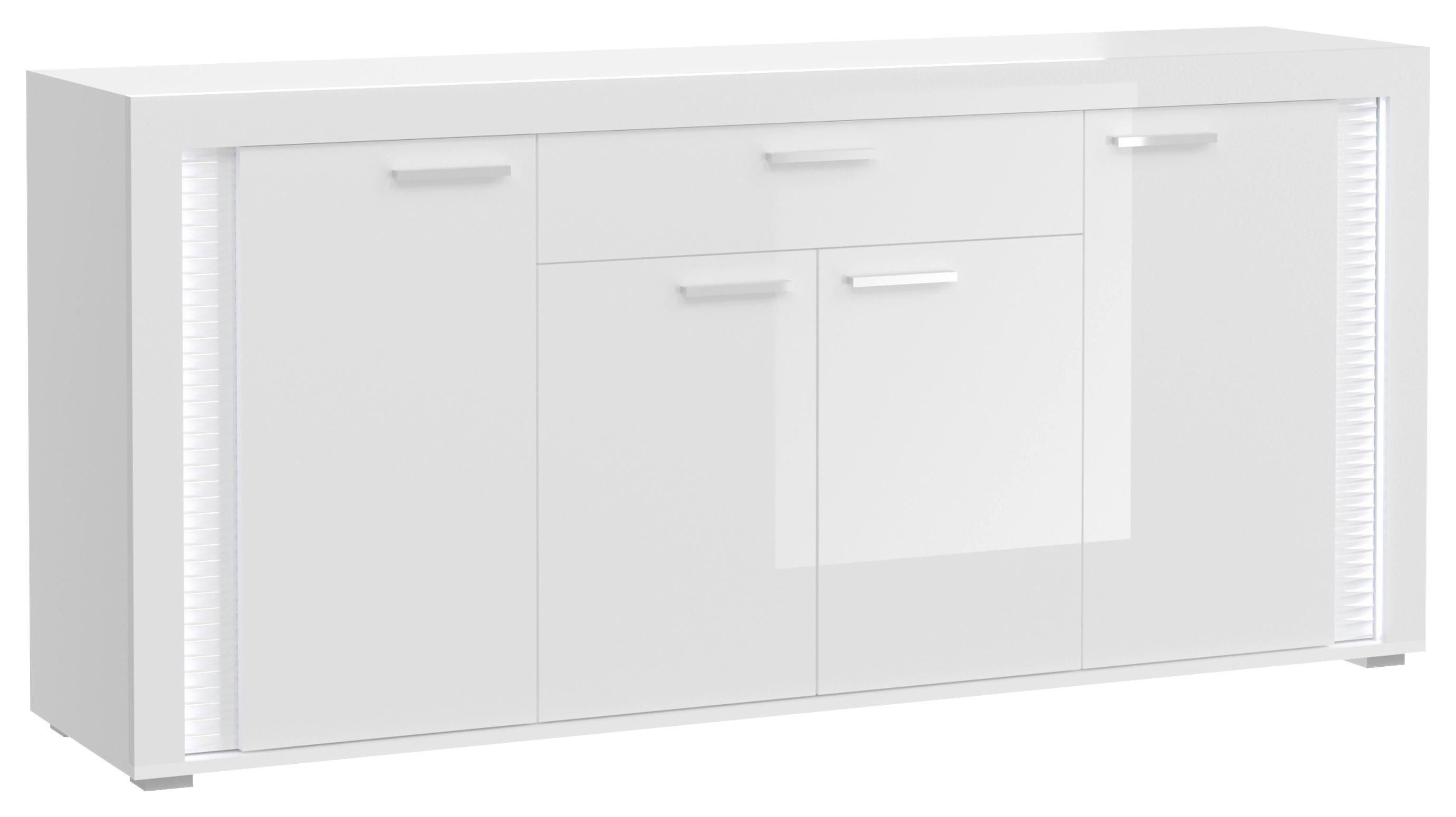 Sideboard Skylight ca. 182x84 cm Weiß hochglanz - Weiß Hochglanz/Silberfarben, Design, Holzwerkstoff/Kunststoff (182/84/42cm) - MID.YOU