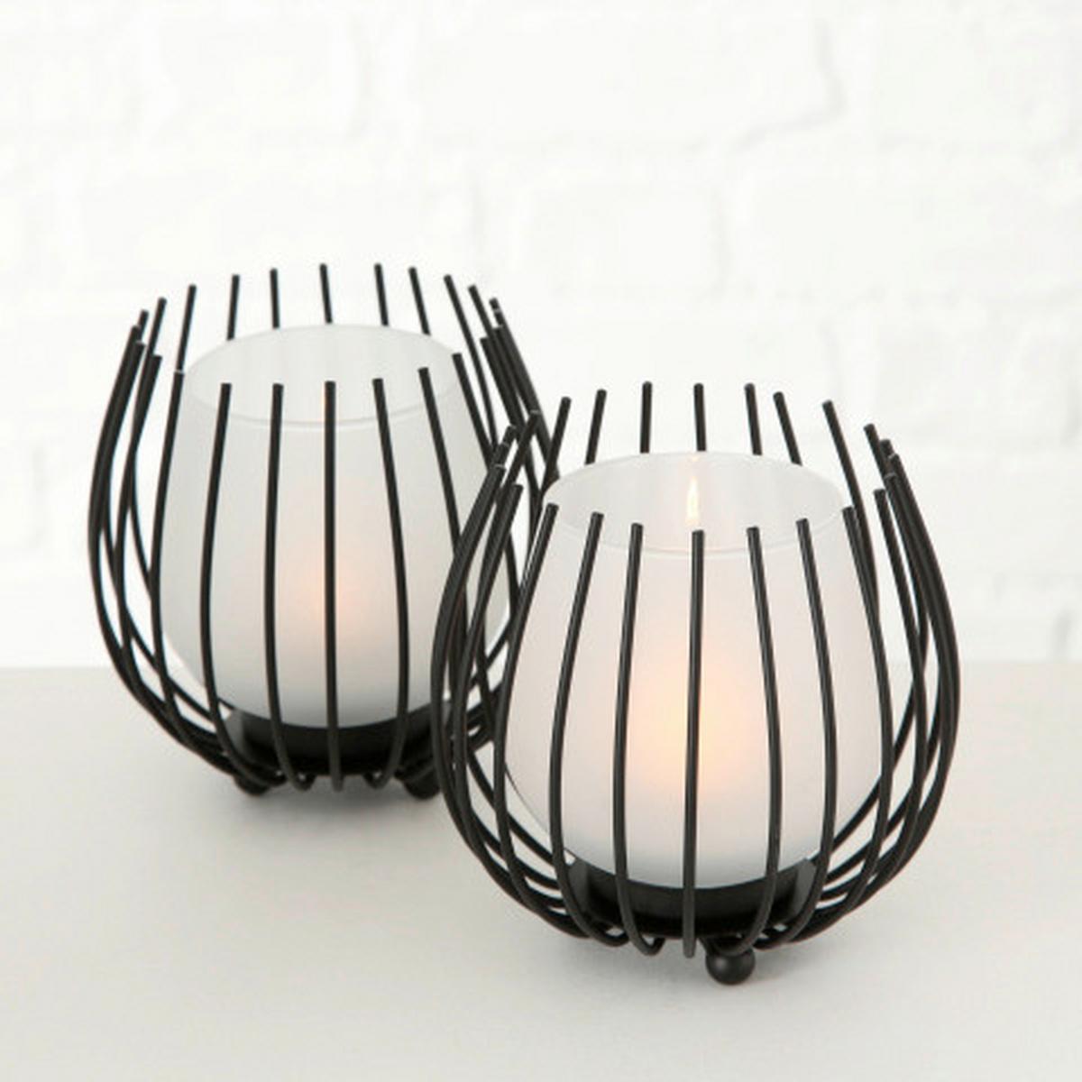 ŚWIECZNIK TEALIGHT - ZESTAW 1018022 - 2-TLG - czarny, Design, metal/szkło (12/12cm) - Boltze Home