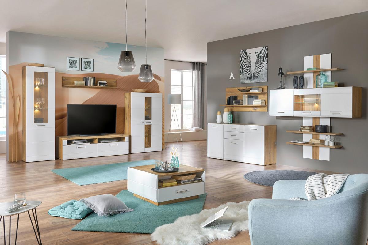Komoda Auris - bijela/boje hrasta, Moderno, drvni materijal/plastika (163,2/81,3/43,1cm) - Modern Living