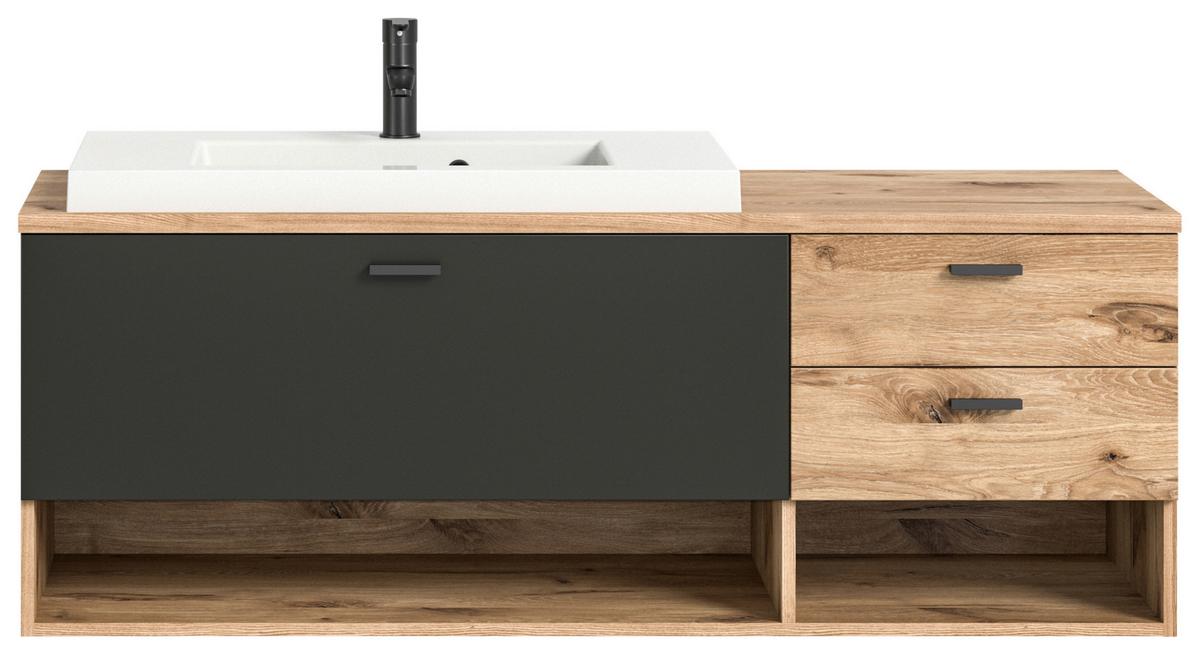 Waschtischkombi Grado ca. 140 cm Eiche/Grau - Eichefarben/Weiß, MODERN, Holzwerkstoff/Kunststoff (140cm) - MID.YOU