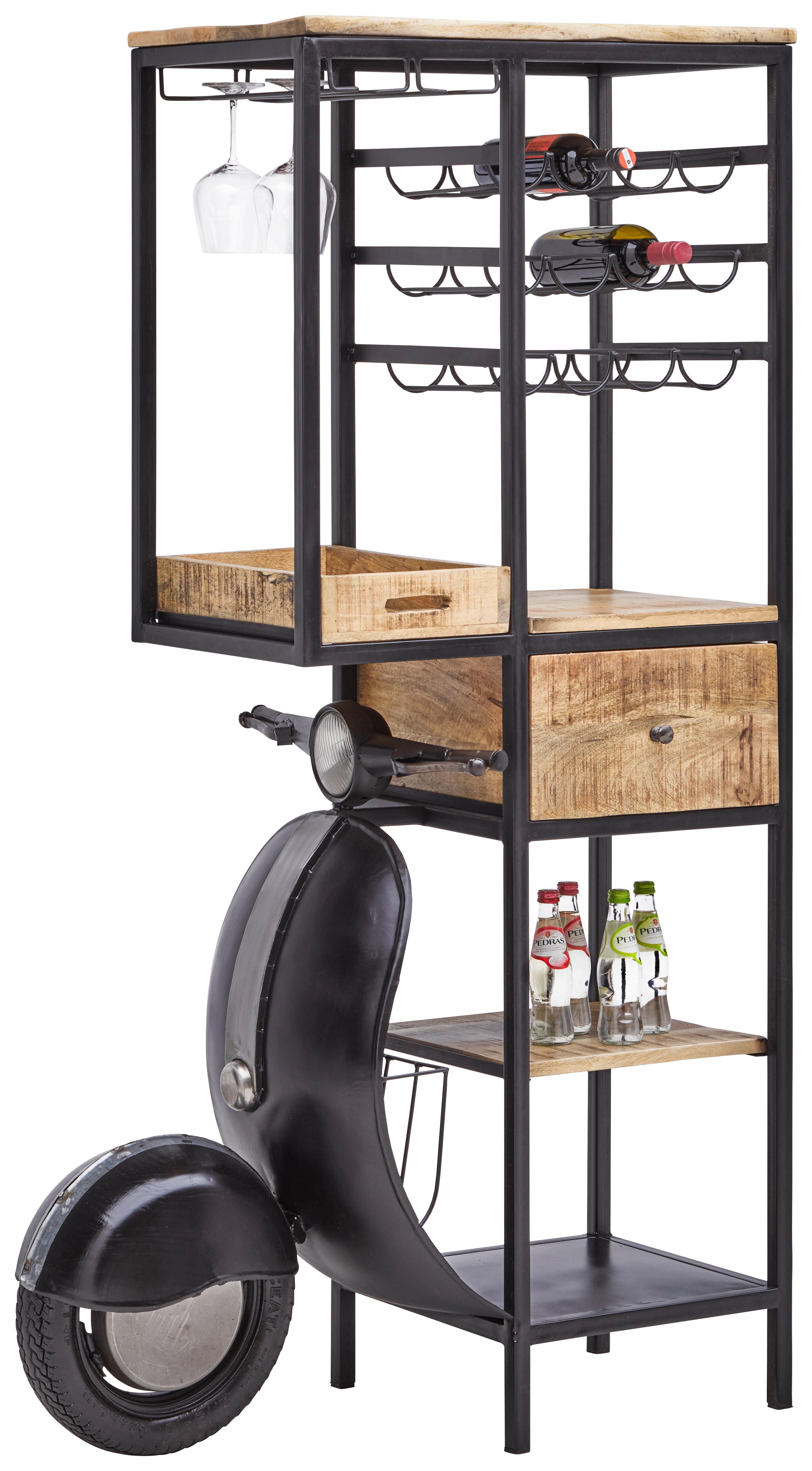 Bar Scooter, Mangov Les, Kovina - črna/naravne barve, Trendi, kovina/les (102/175/43cm) - Premium Living