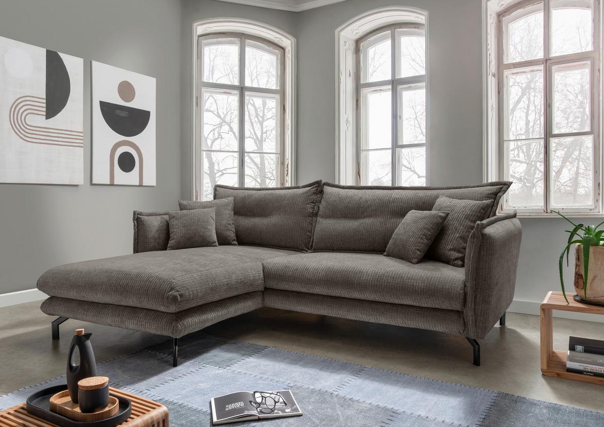 ECKSOFA LAVA - Graubraun/Schwarz, Design, Textil/Metall (180/255cm) - Livetastic