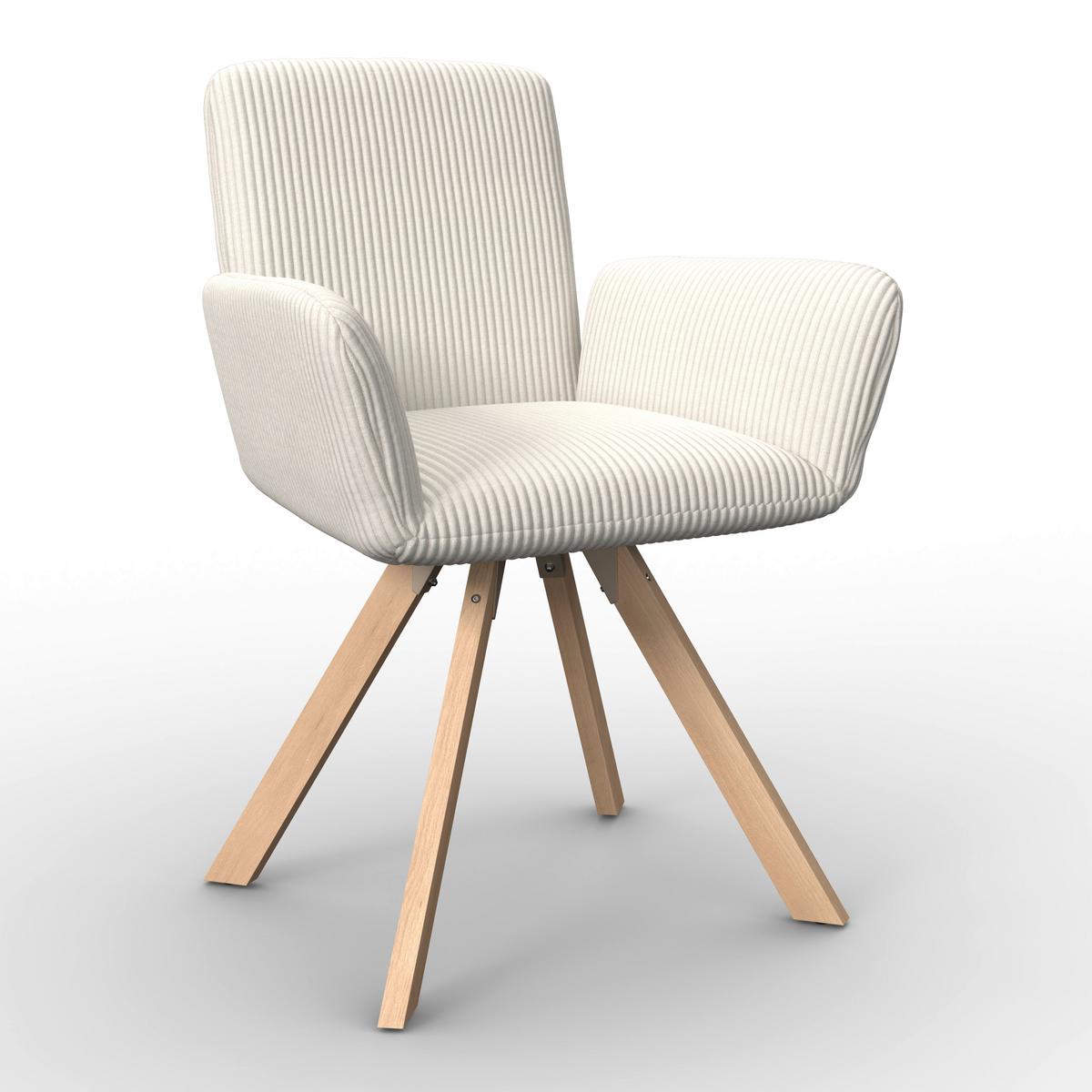 Armlehnstuhl Mairo Creme Cord Gepolstert - Buchefarben/Creme, MODERN, Holz/Textil (66cm) - Bessagi Home