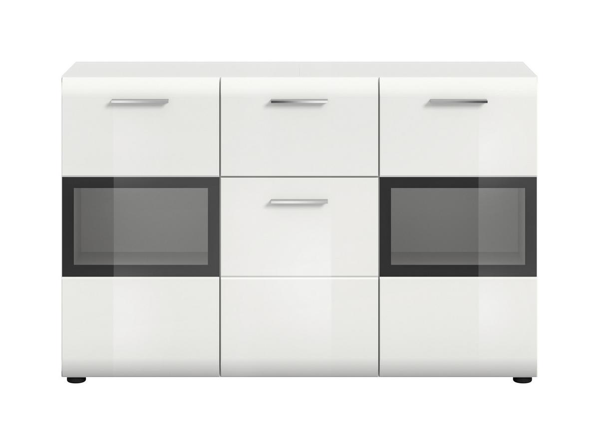 Široka Komoda Ice, Bela Visok Sijaj - srebrne barve/črna, Design, umetna masa/leseni material (125/81/37cm) - Livetastic