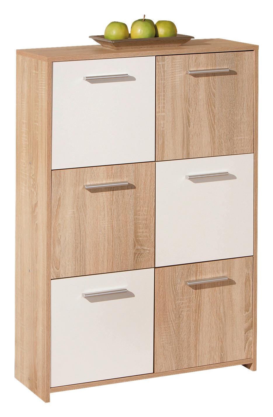 Highboard Egadi Weiß/Eiche - Alufarben/Weiß, Basics, Holzwerkstoff/Kunststoff (77/115/30cm) - MID.YOU