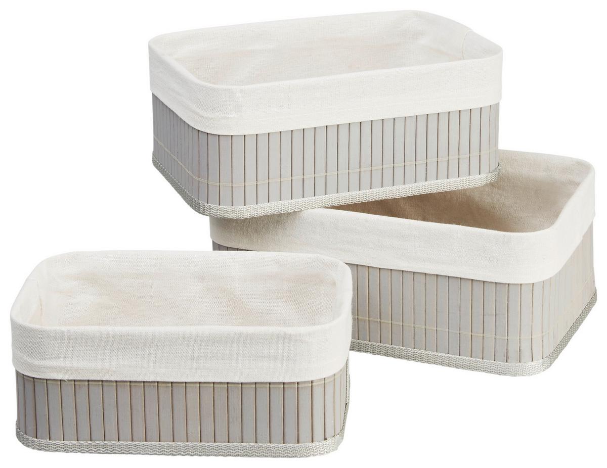 Korbset Bamboo Grau, 3er Set - Grau, Naturmaterialien/Holzwerkstoff - Zandiara