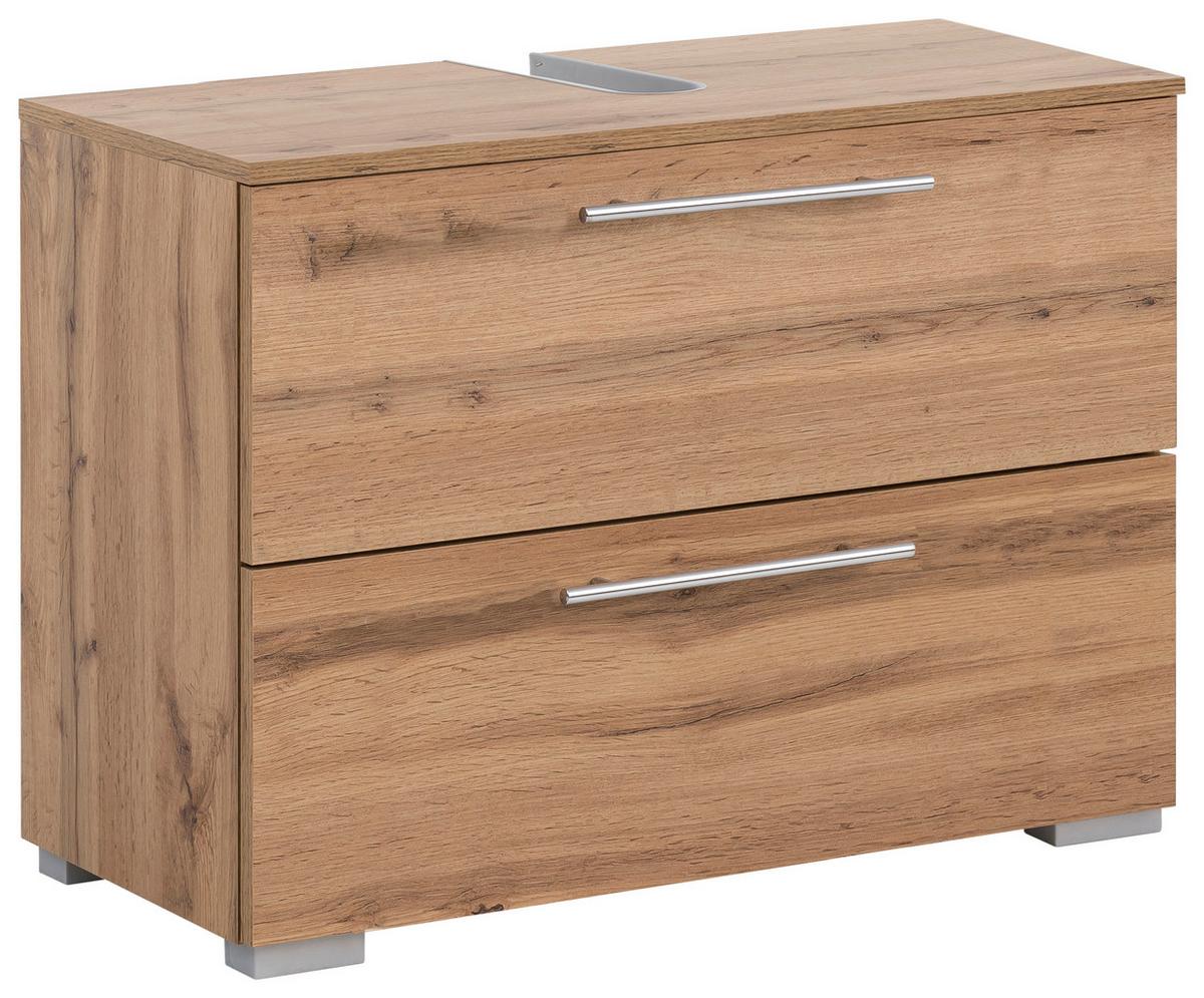 Waschbeckenunterschrank , eiche - Chromfarben/Eichefarben, KONVENTIONELL, Holzwerkstoff/Metall (80,2/59,1/35cm) - MID.YOU