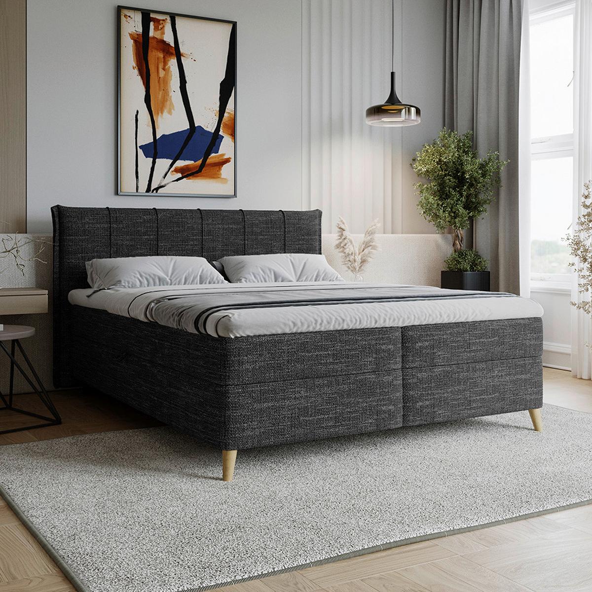 Boxbett Veloria Schwarz ca. 160x200cm - Schwarz, KONVENTIONELL, Textil/Metall (160/200cm) - Based