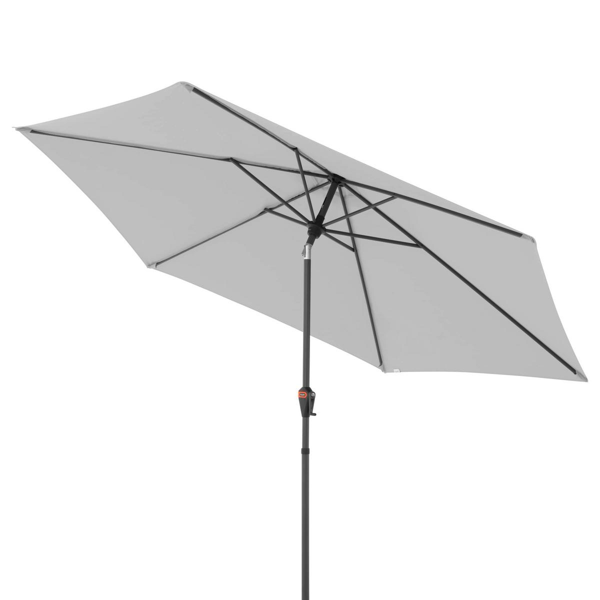 Sonnenschirm Myzone Rund Auto Hellgrau ca. 305cm - Anthrazit/Hellgrau, Basics, Textil/Metall (305cm) - Doppler