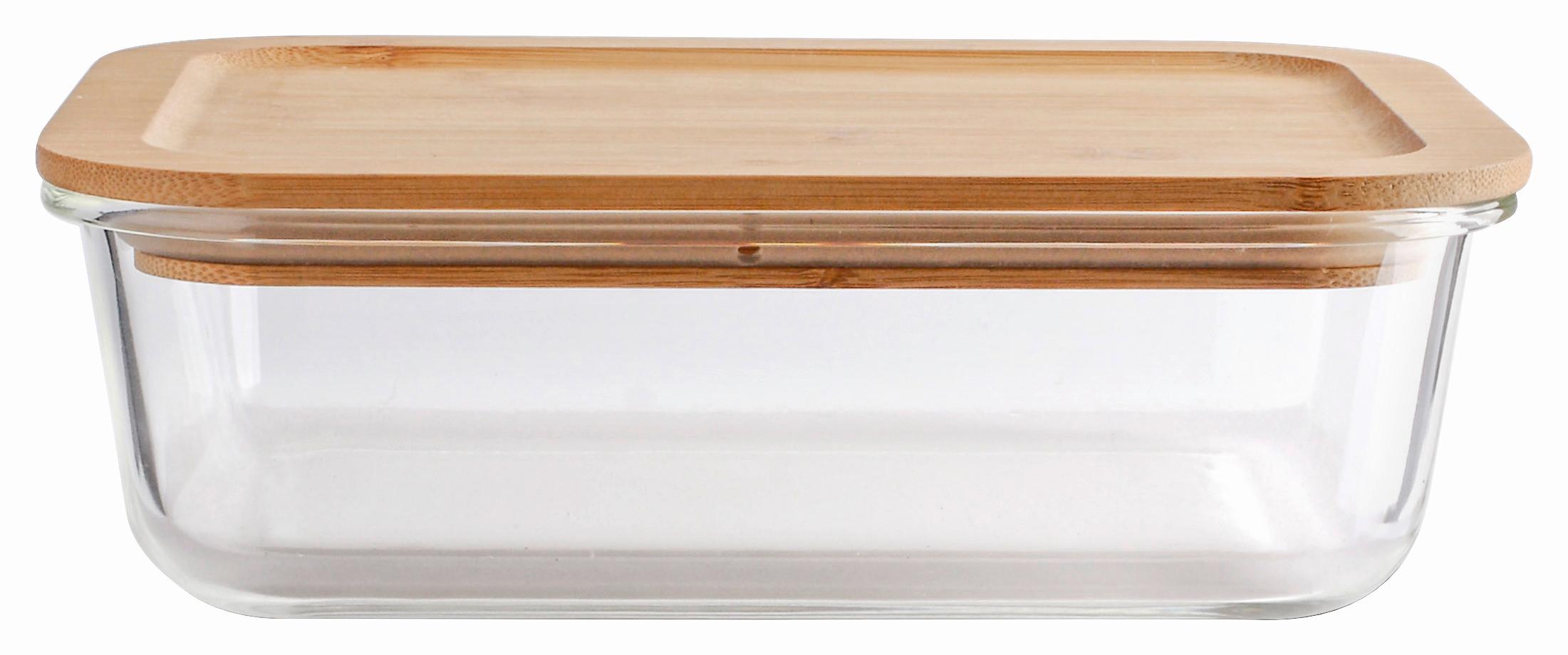 Frischhaltedose Annegret ca. 420ml - Klar/Transparent, Glas/Holz (17,3/12,1/5,6cm) - Zandiara