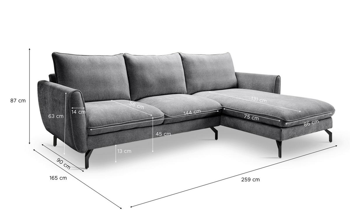 Ecksofa Toronto Grau - Schwarz/Grau, Basics, Holz/Textil (259/165cm) - MID.YOU