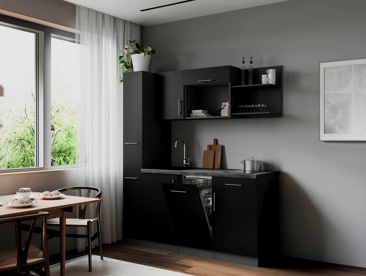 Küchenblock Oliver m. Geräten Schwarz - Schwarz/Grau, Trend, Holzwerkstoff/Metall (175cm) - Respekta