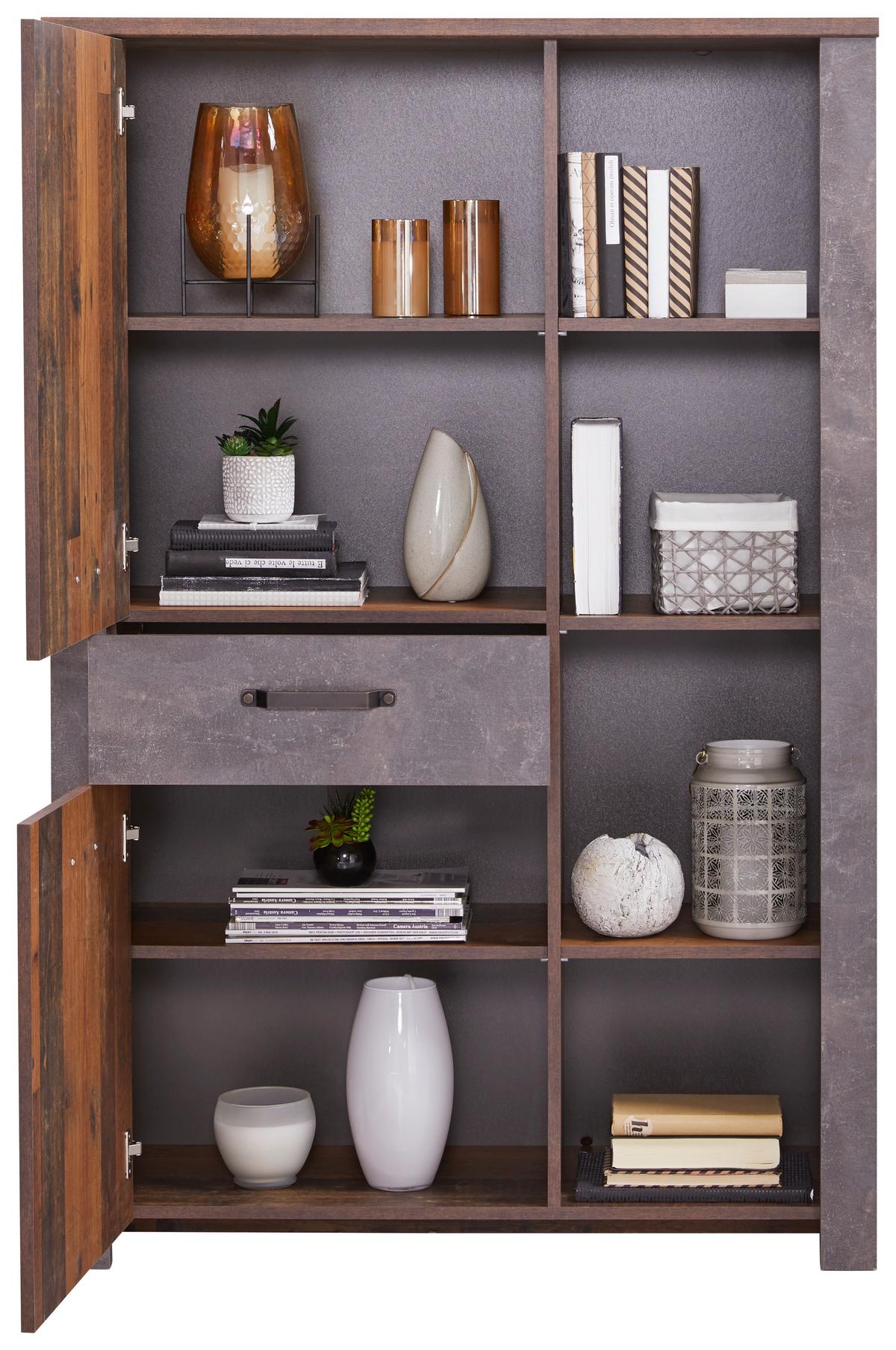 Vitrină Ontario - gri închis/culoare lemn stejar, Trend, material pe bază de lemn (105/159/41,5cm) - Modern Living