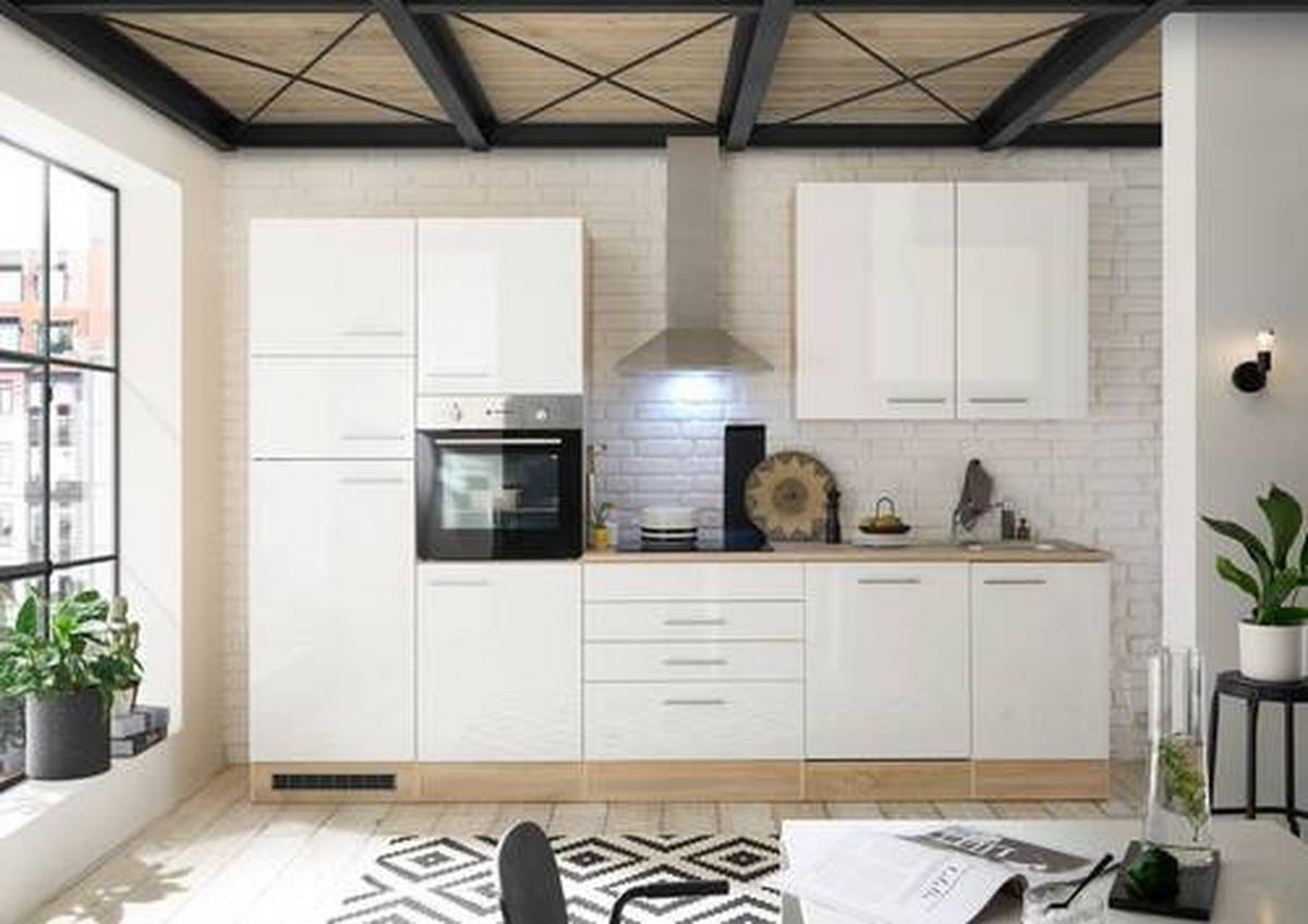 Moderen Kuhinjski Blok Brez Aparatov Laurel, Bela, Hrast - bela/hrast sonoma, Moderno, leseni material (310cm) - MID.YOU
