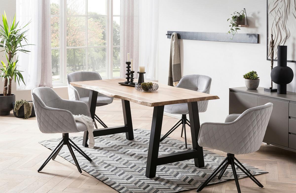 Naslanjač Samt, Svetlo Siva, Vrtljiv - črna/svetlo siva, Moderno, kovina/tekstil (59/83/60cm) - MID.YOU