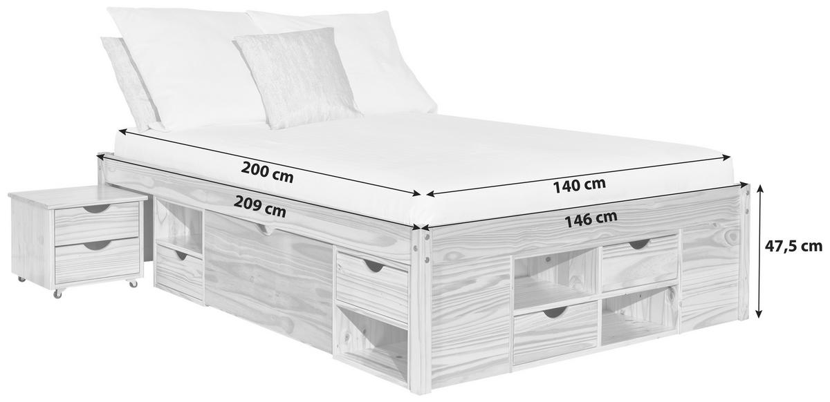 Stauraumbett Claas Kiefer - Naturfarben, Basics, Holz (140/200cm) - MID.YOU