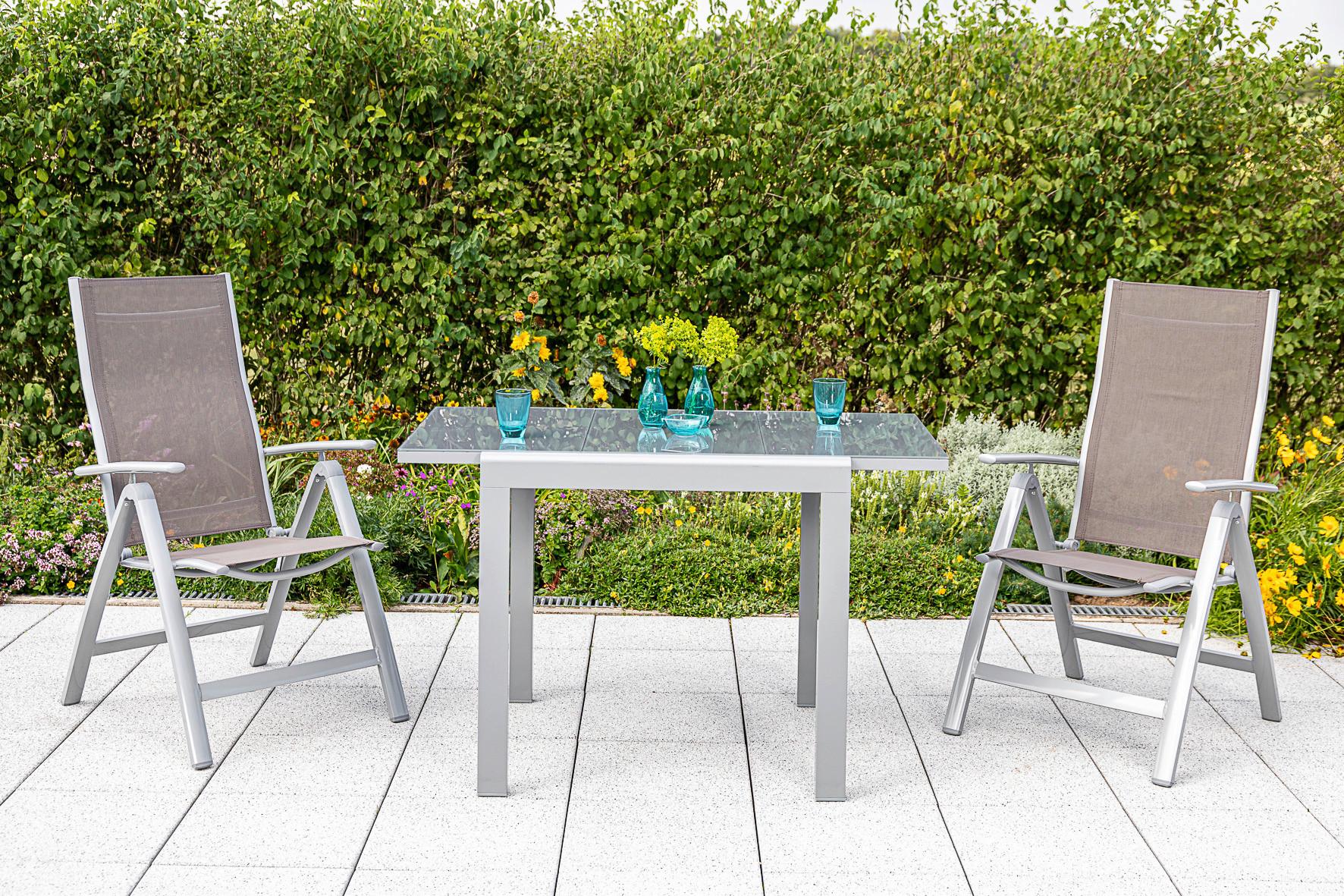 GARTENKLAPPSESSEL-SET Taupe verstellbar - Taupe/Silberfarben, KONVENTIONELL, Textil/Metall (60/108/70cm) - Gardenson