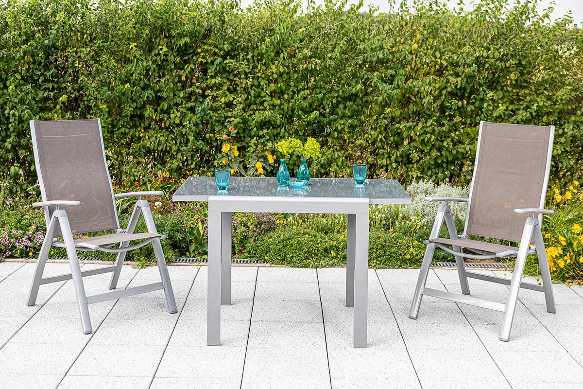 Gartenklappsessel 2er-Set Taupe verstellbar - Taupe/Silberfarben, KONVENTIONELL, Textil/Metall (60/108/70cm) - Gardenson