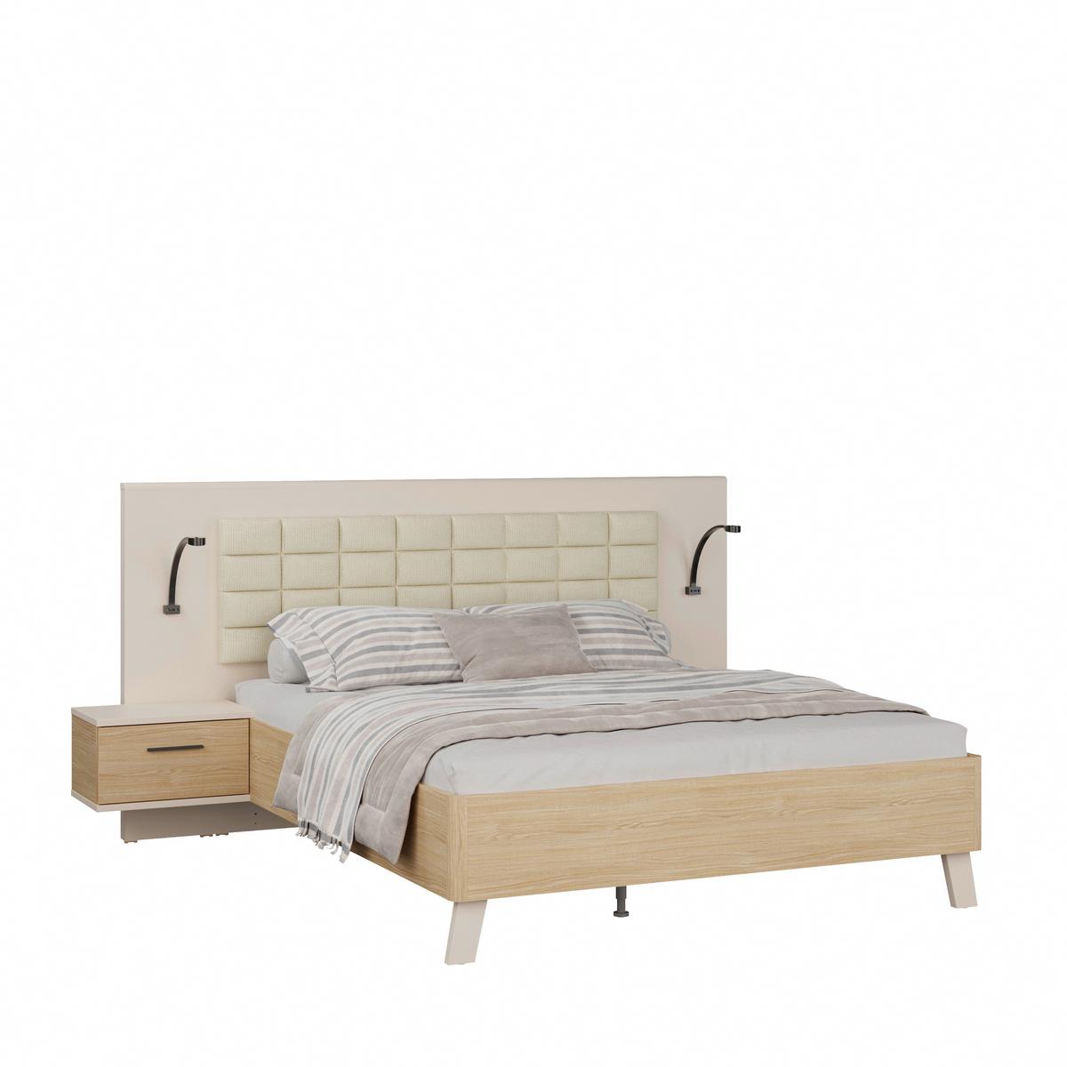 Ágyszett Ricciano - tölgyfa színű/homokszínű, Modern, műanyag/faalapú anyag (160/200cm)