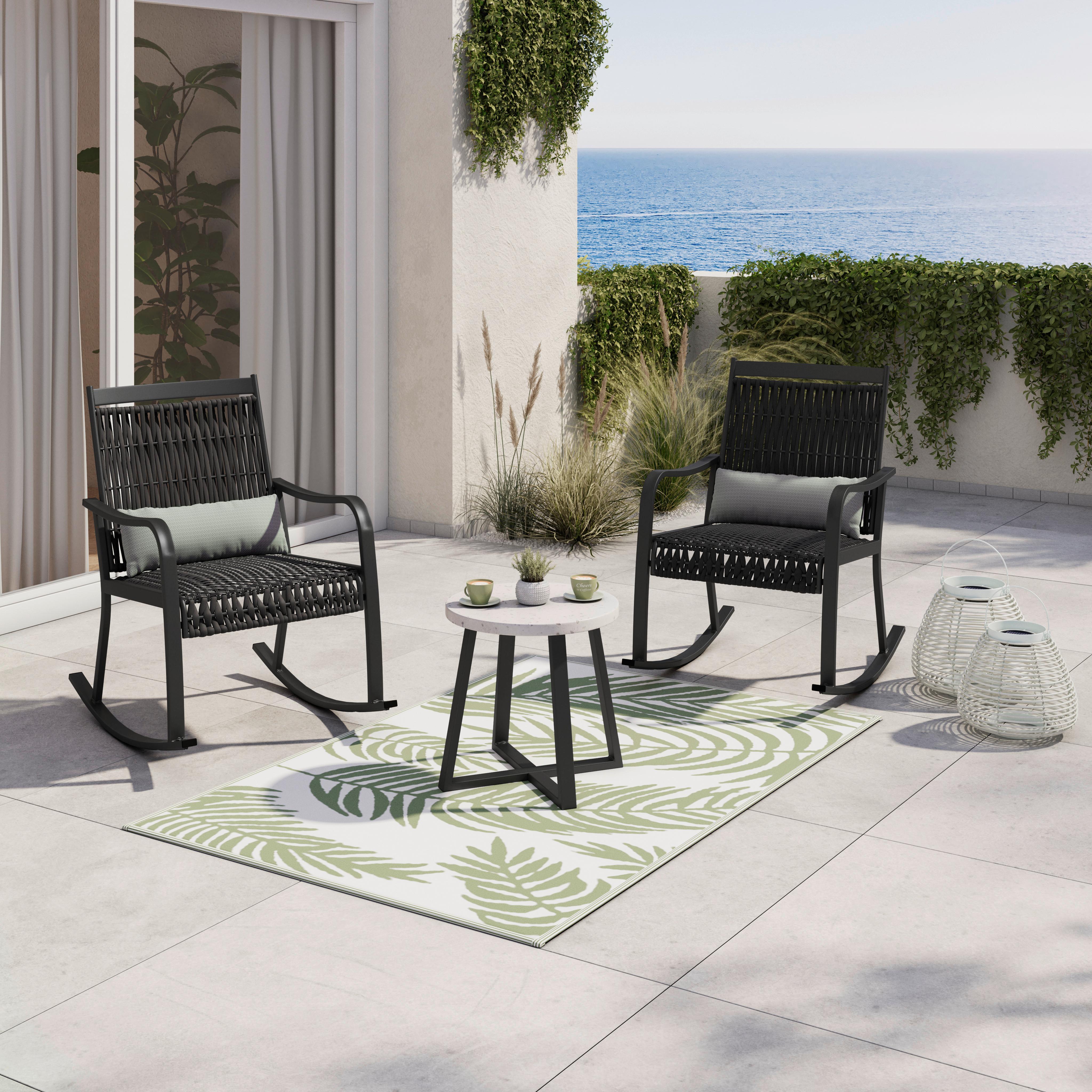 Balkonset Mathilda Grün/Schw. Metall/Outdoorstoff +Abdeckung - Schwarz/Weiß, MODERN, Kunststoff/Textil - Bessagi Garden