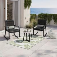 Balkonset Mathilda Grün/Schw. Metall/Outdoorstoff +Abdeckung - Schwarz/Weiß, MODERN, Kunststoff/Textil - Bessagi Garden