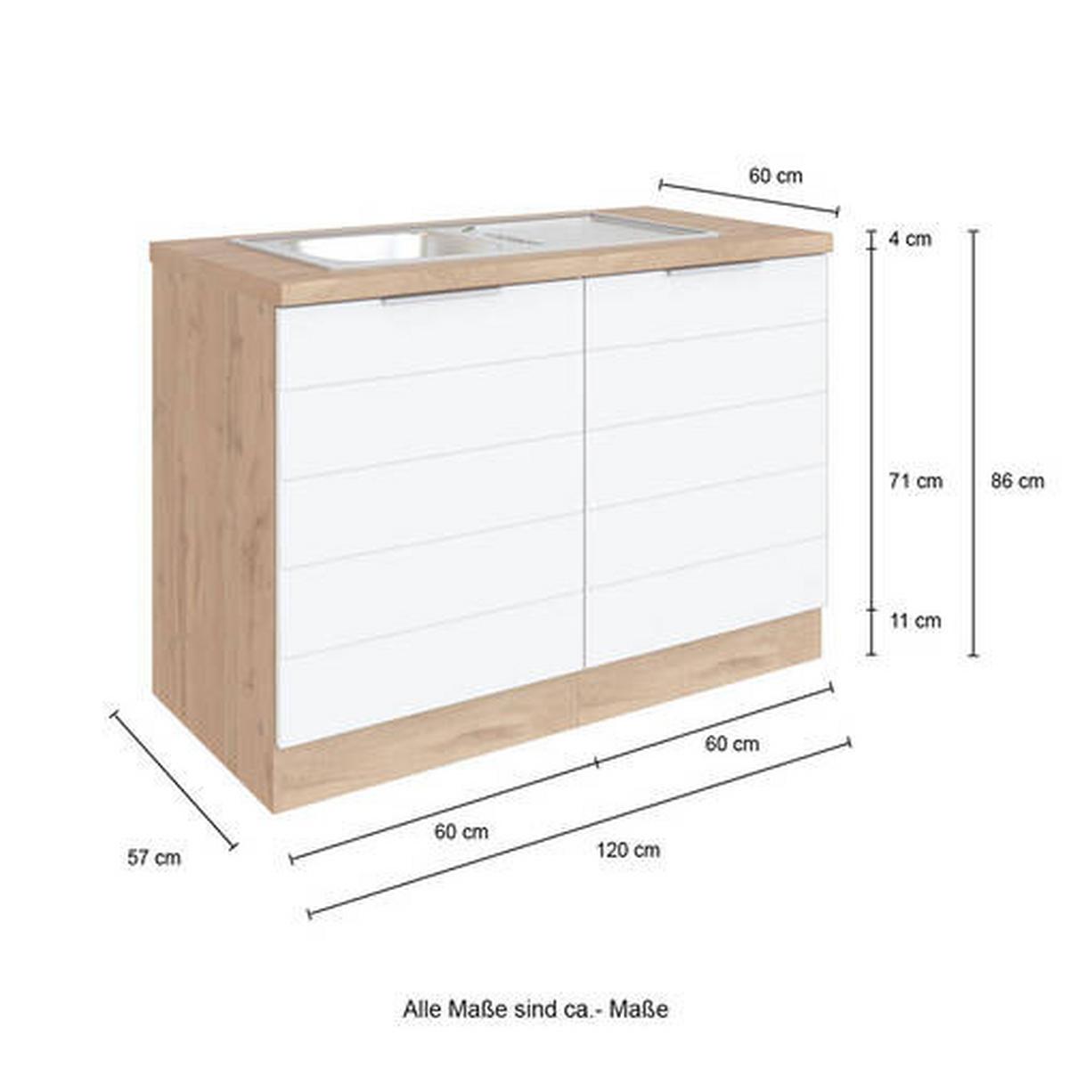 Spülenschrank Florenz ca. 120 cm Weiß/Eiche - Eiche Wotan/Weiß, Design, Holzwerkstoff/Metall (120/86/60cm) - Held