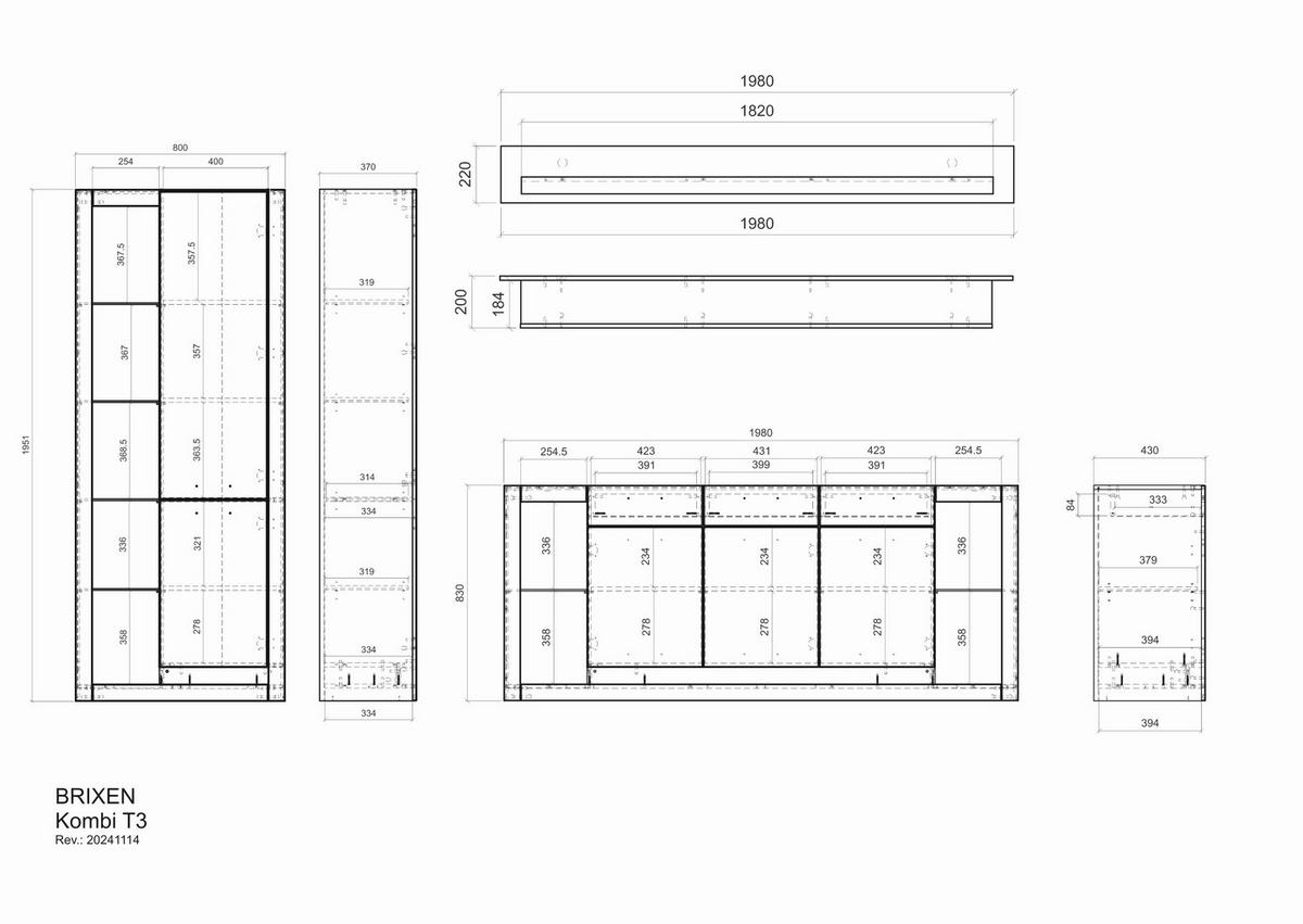 WOHNWAND BRIXEN - Eichefarben/Schwarz, Design, Glas/Holzwerkstoff (298/195/43cm) - MID.YOU