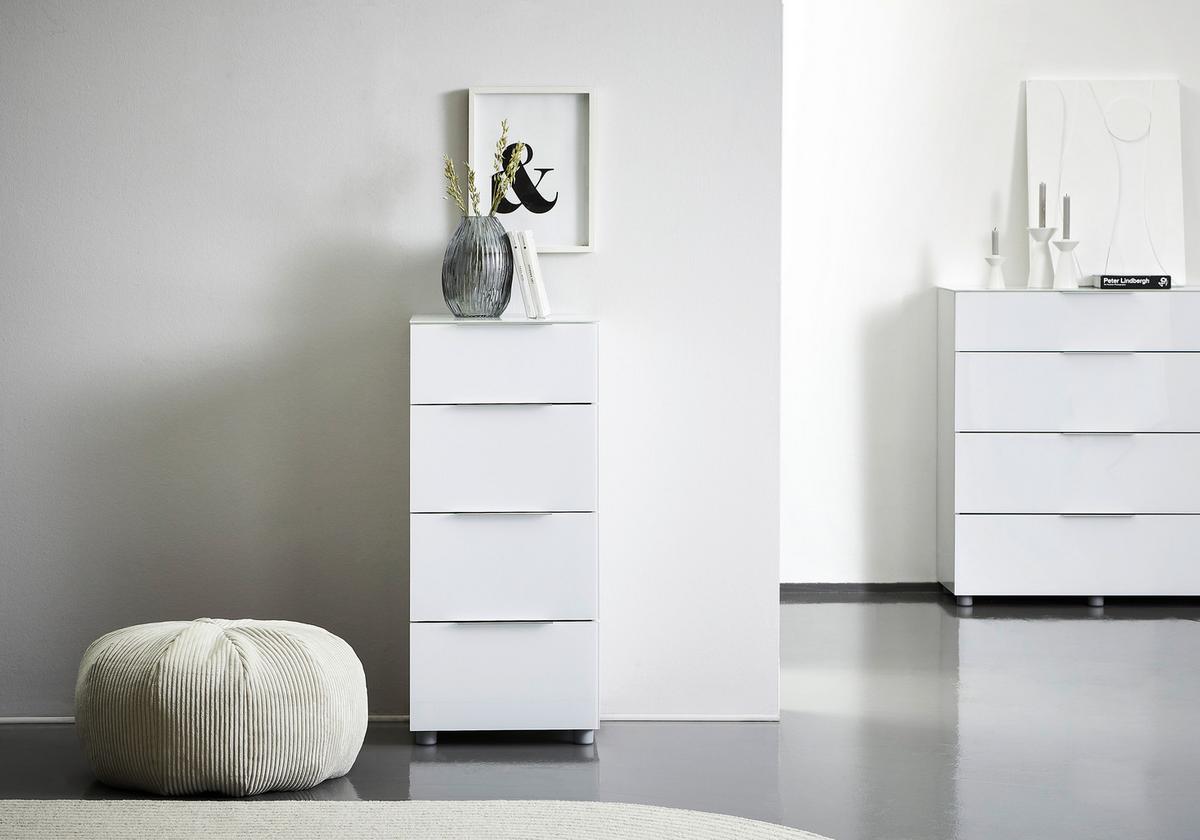 KOMODA MALIN - biały wysoki połysk/szary, Basics, materiał drewnopochodny/tworzywo sztuczne (45,3/99,3/40cm) - Voleo