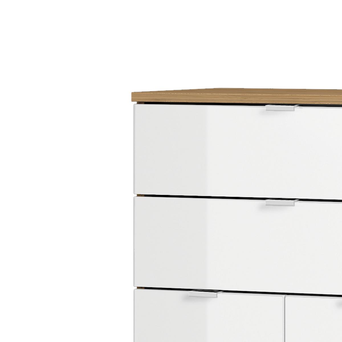 Kommode Mauresa Weiß/Eichefarben - Chromfarben/Eichefarben, KONVENTIONELL, Holzwerkstoff/Metall (60/97/34cm) - Germania