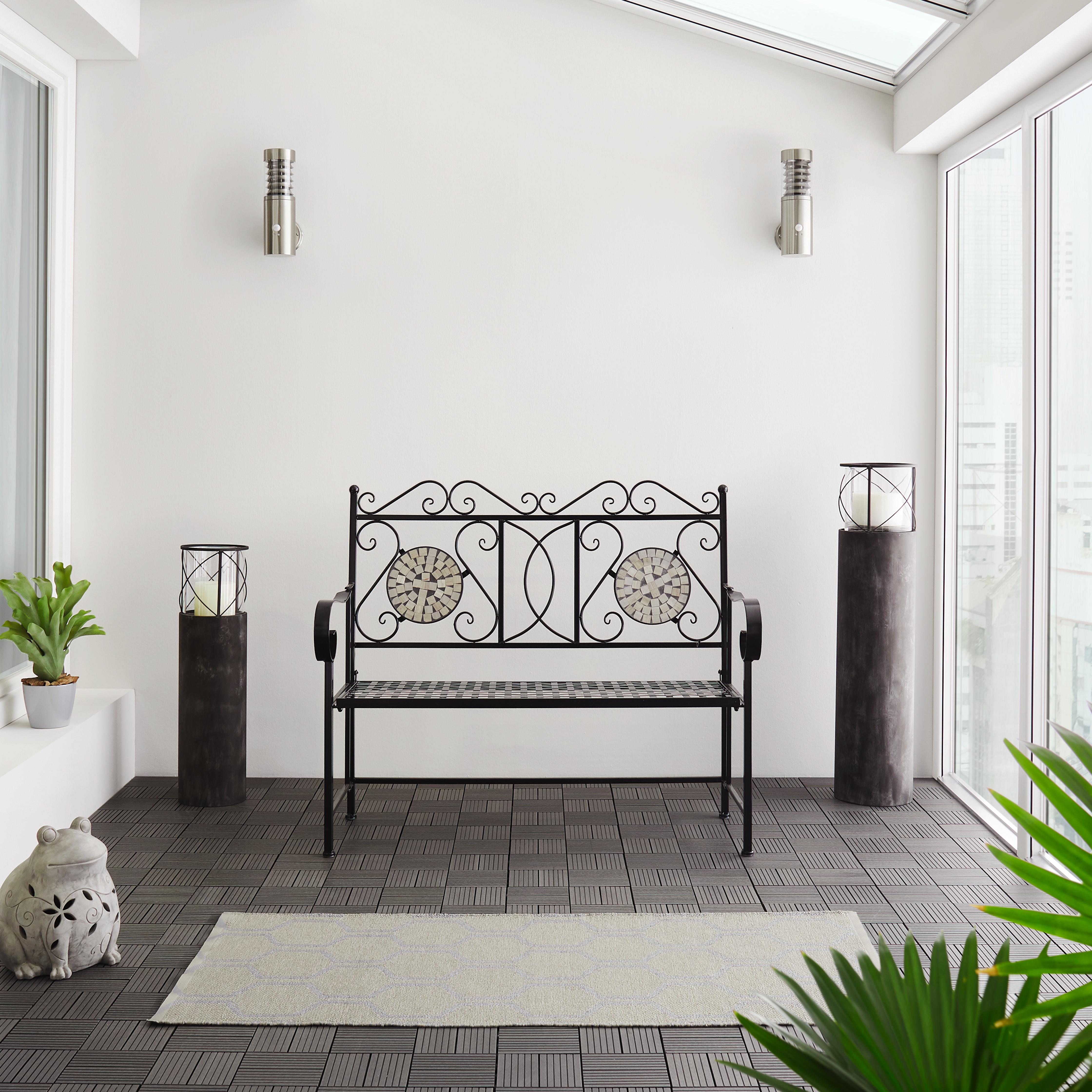 GARTENBANK Lenz in Steinmosaik - Schwarz/Weiß, MODERN, Metall (113/95/50cm) - Bessagi Garden