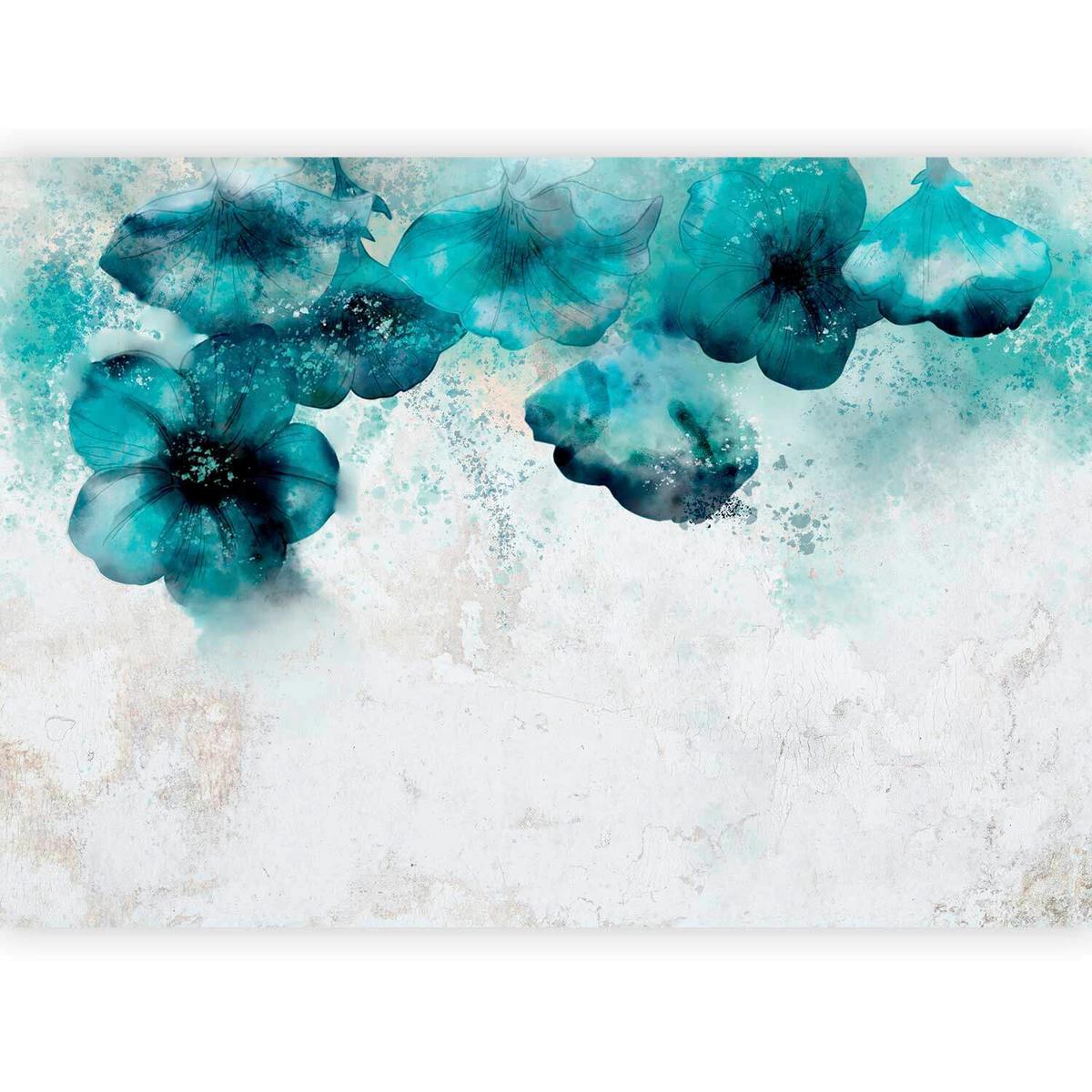 Fototapeta Blue Poppies, 300x210cm - turkizna/svetlo siva, Trendi, tekstil (300/210cm) - artgeist