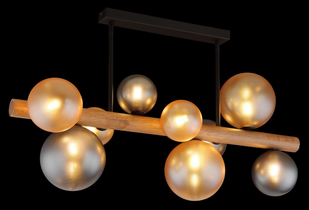 Stropna Svjetiljka Riha - narančasta/tamno smeđa, Basics, staklo/drvo (78/29/45cm) - Globo