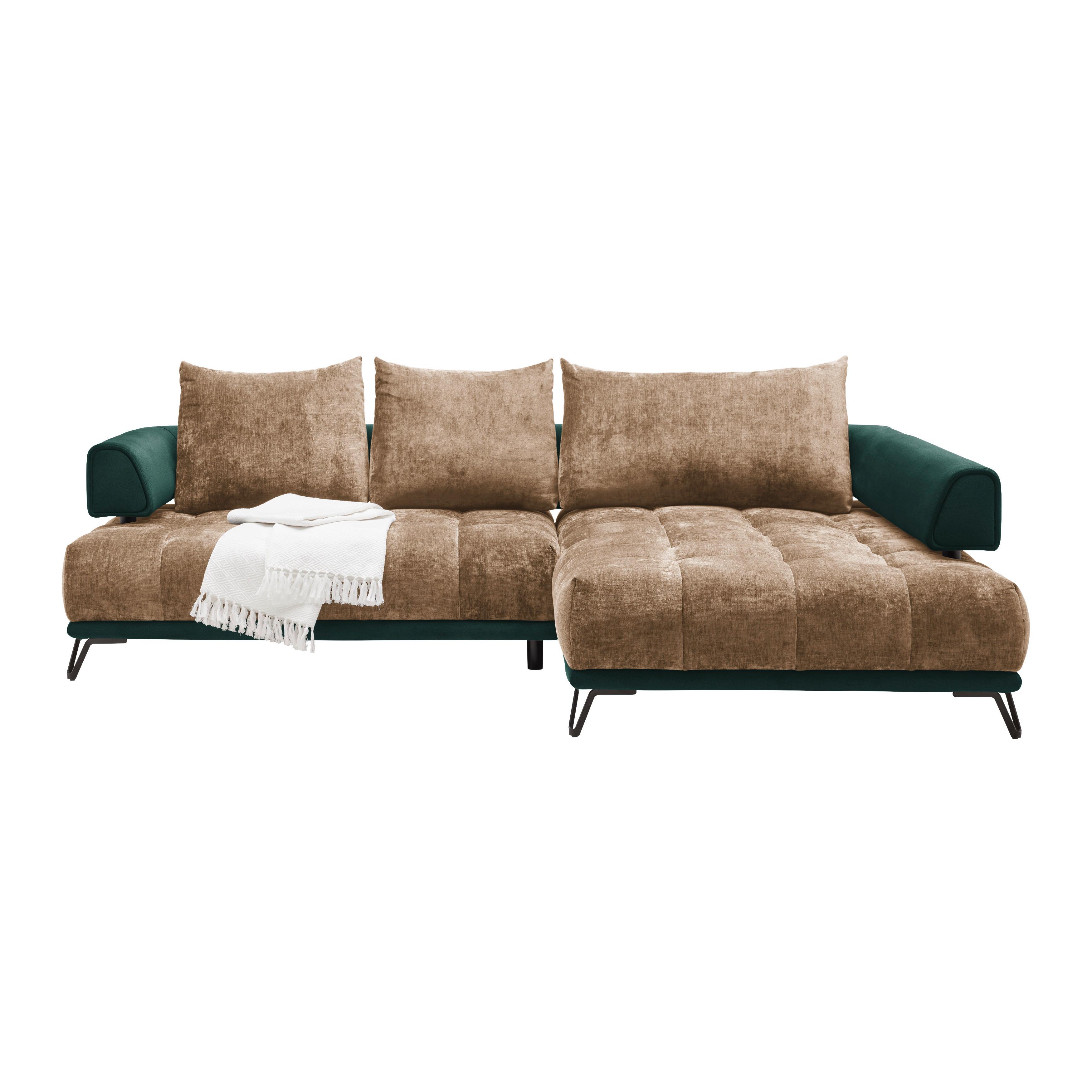 Ecksofa Morgan Dumkelgrün/Cappuccino - Dunkelgrün/Schwarz, MODERN, Textil/Metall (262/67-87/184cm) - Mömax