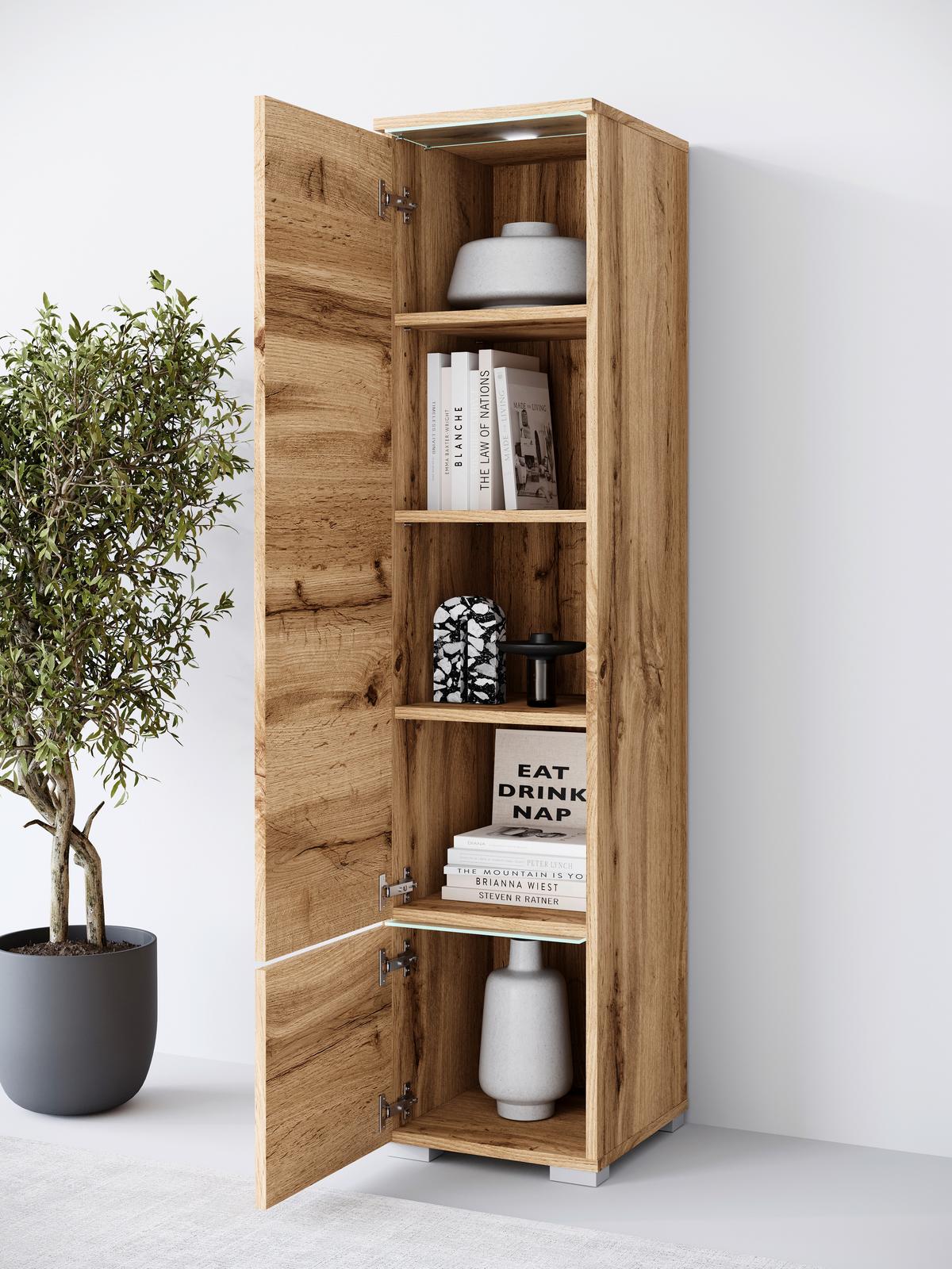 Hochschrank Vera Eiche Wotan - Eiche Wotan/Grau, Design, Holzwerkstoff/Kunststoff (30/130/33cm) - Livetastic