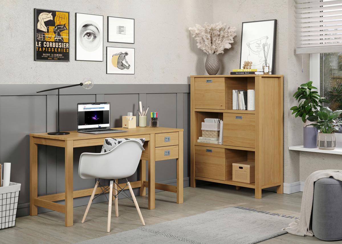 BIURKO ETERNO - kolor srebrny/kolor naturalny, Natur, materiał drewnopochodny/metal (140/60/75cm) - Livetastic