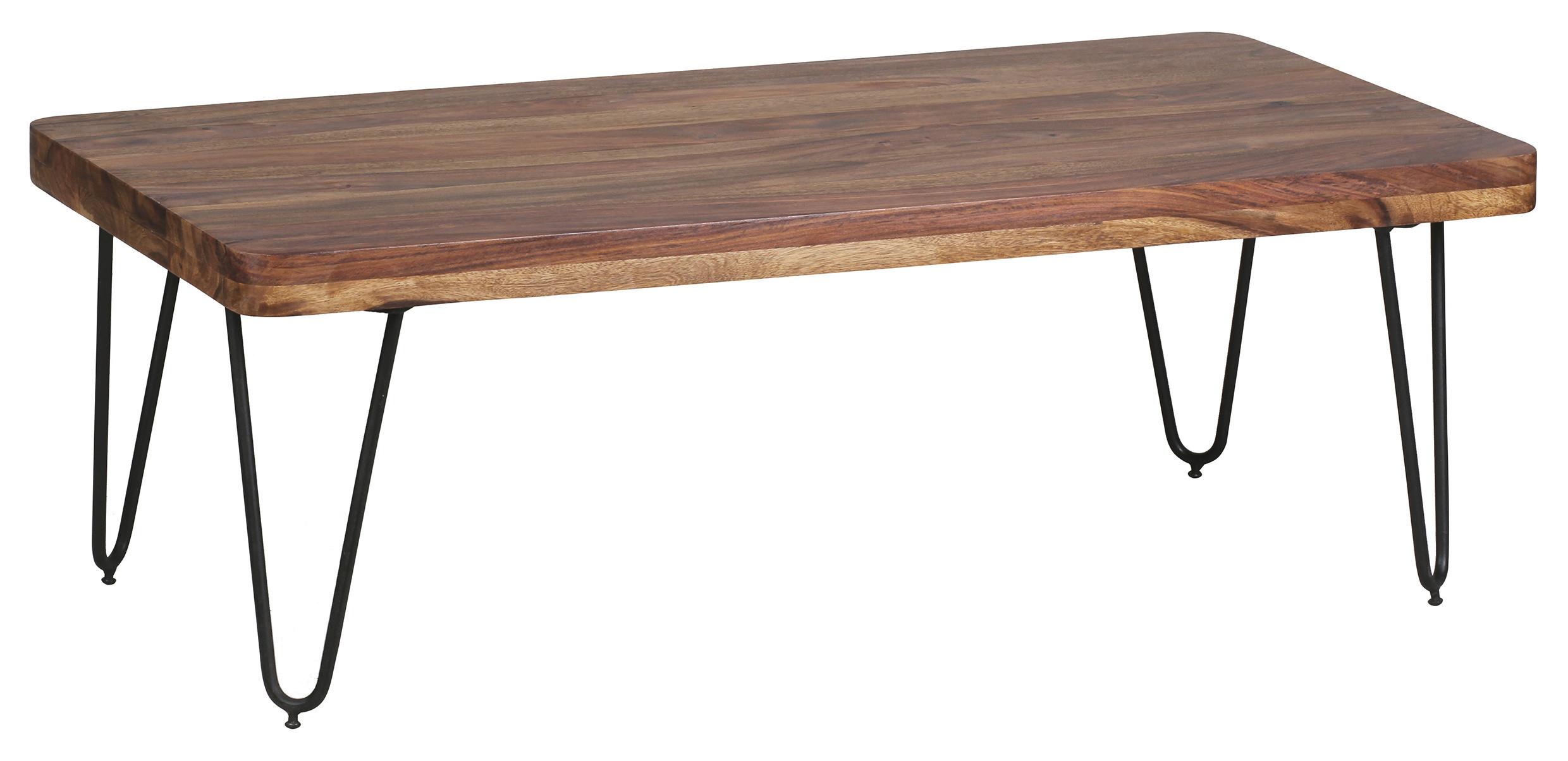 Couchtisch "Bagli" ca. 115x60 cm, aus Sheesham - Sheeshamfarben/Schwarz, Design, Holz/Metall (115/60/40cm) - MID.YOU