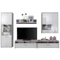 MEBLOŚCIANKA DO SALONU TRENTO - biały wysoki połysk/kolor srebrny, Design, materiał drewnopochodny/metal (321/201/52cm) - Livetastic