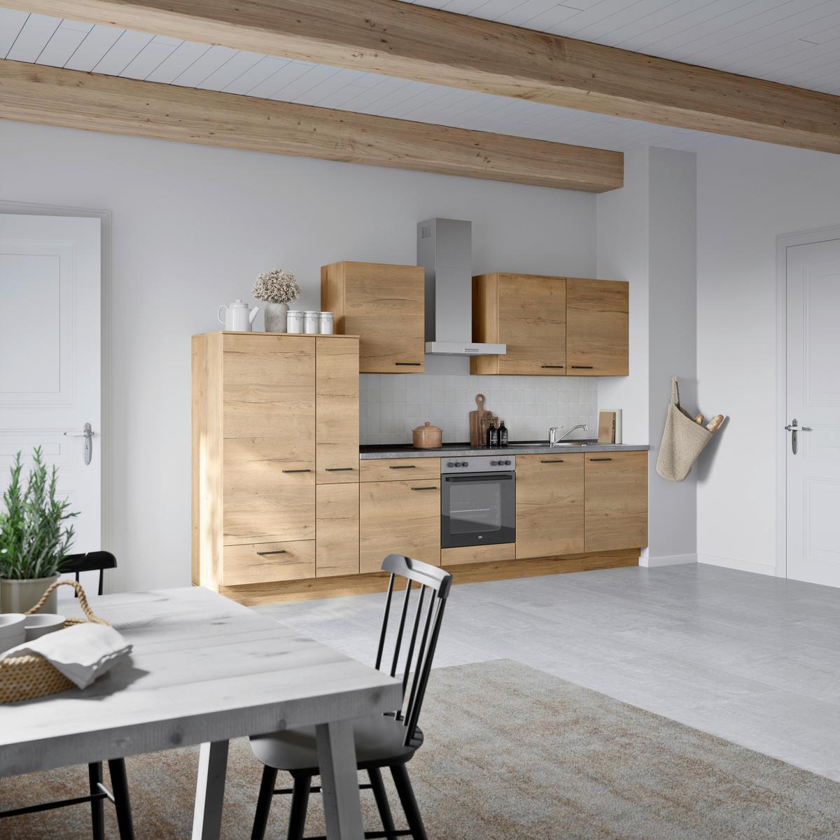 Küchenblock Structura Low m. Geräten Eiche - Schieferfarben/Eichefarben, MODERN, Holzwerkstoff/Metall (330cm) - Nobilia