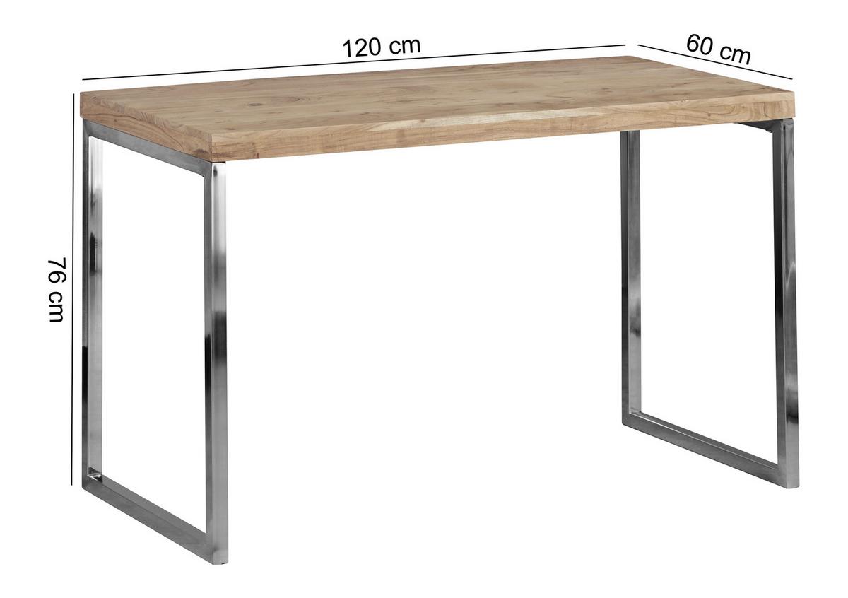 Schreibtisch "Guna", aus Akazie - Chromfarben/Akaziefarben, Design, Holz/Metall (120/60/76cm) - MID.YOU