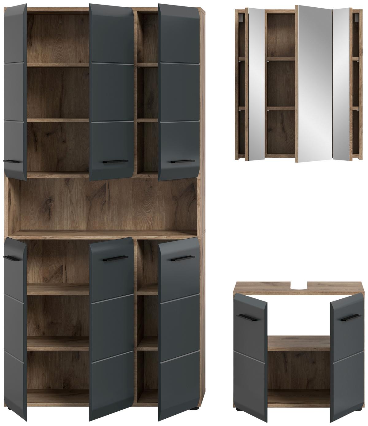 Kopalnica Ice, Črna, Barva Hrasta, 3-Delna - črna/temni hrast, Basics, umetna masa/leseni material (150cm) - MID.YOU