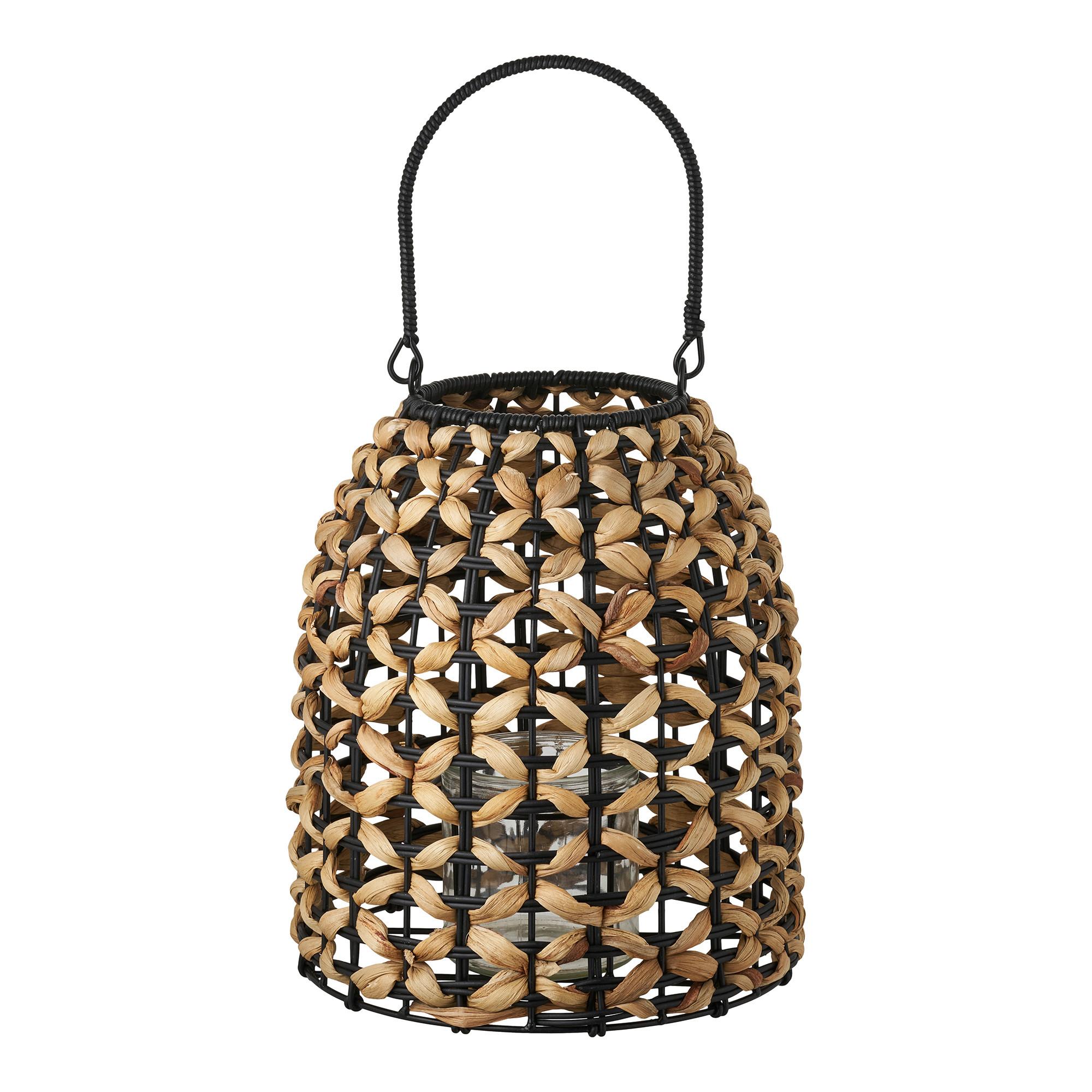 Laterne Pinto Lantern Naturfarben/Schwarz - Schwarz/Naturfarben, Basics, Glas/Naturmaterialien (24/28,5/24cm)